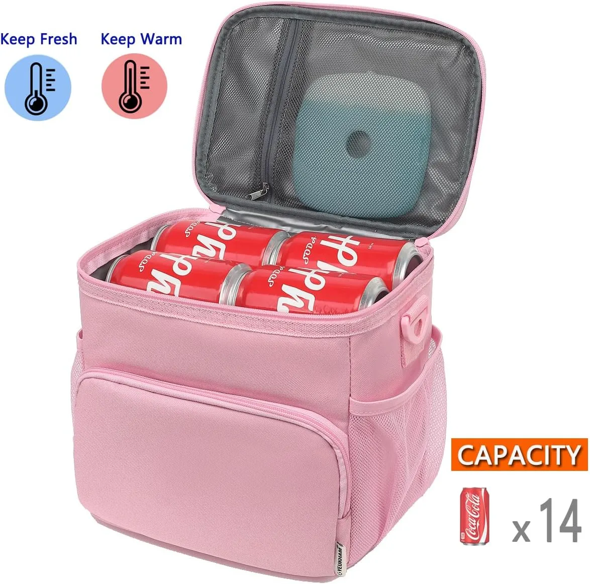 Insulated Lunch Bag for Adult/Women/Men, Reusable Large Lunch Box Cooler Soft Leakproof Tote, Thermal Meal Prep Lunch Pail with Adjustable Shoulder Strap for Picnic/Travel/Office,Pink
