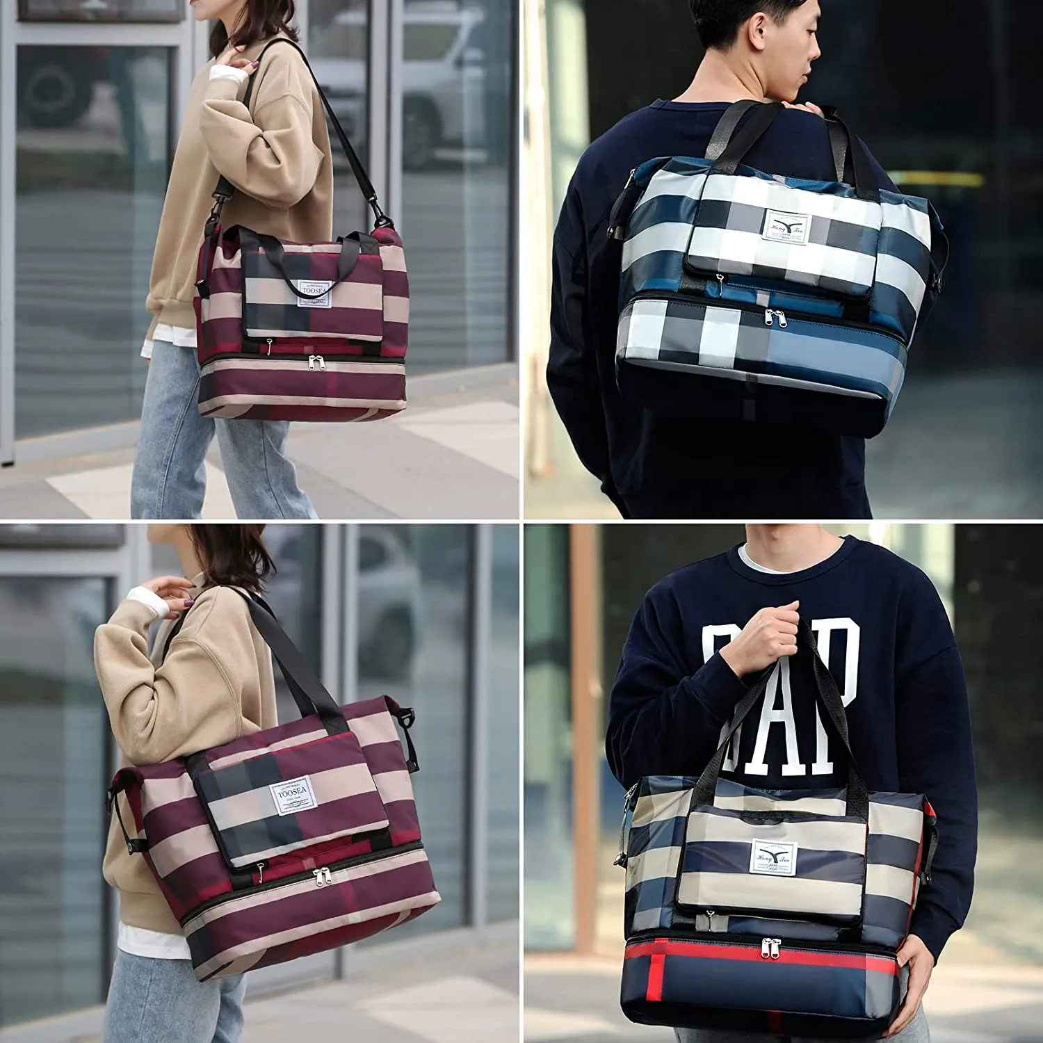 ITEM# 0113   New Foldable Dry/Wet Separation Travel Duffle Bag for Women Carry On with Shoe Compartment Luggage Sleeve, Large Capacity Folding Travel Tote Gym Bag, Weekender Overnight Bag (Watch Video)
