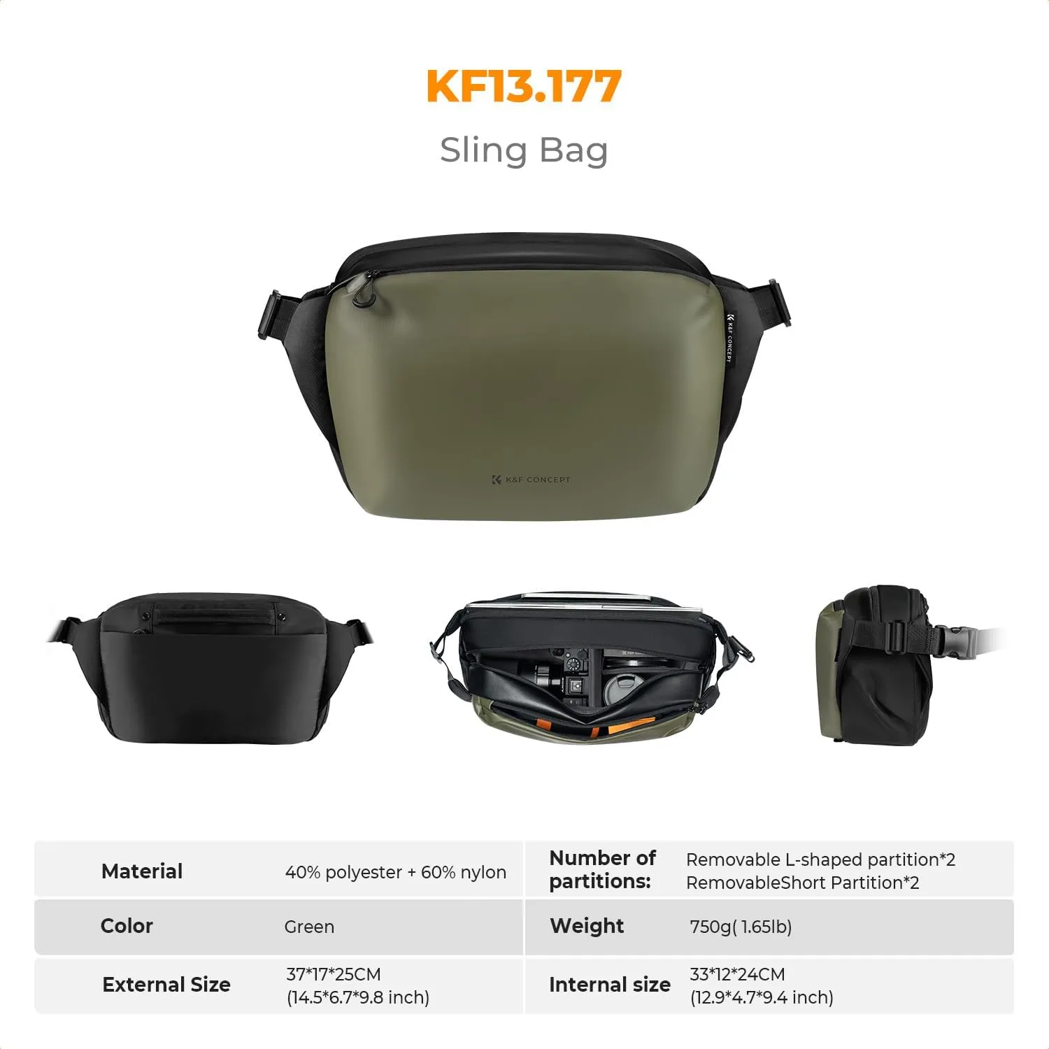 K&F Concept 2 in 1 Sling Bag Everyday Shoulder Bag & Multifunction Photography Crossbody Camera DSLR Backpack Portable Bag