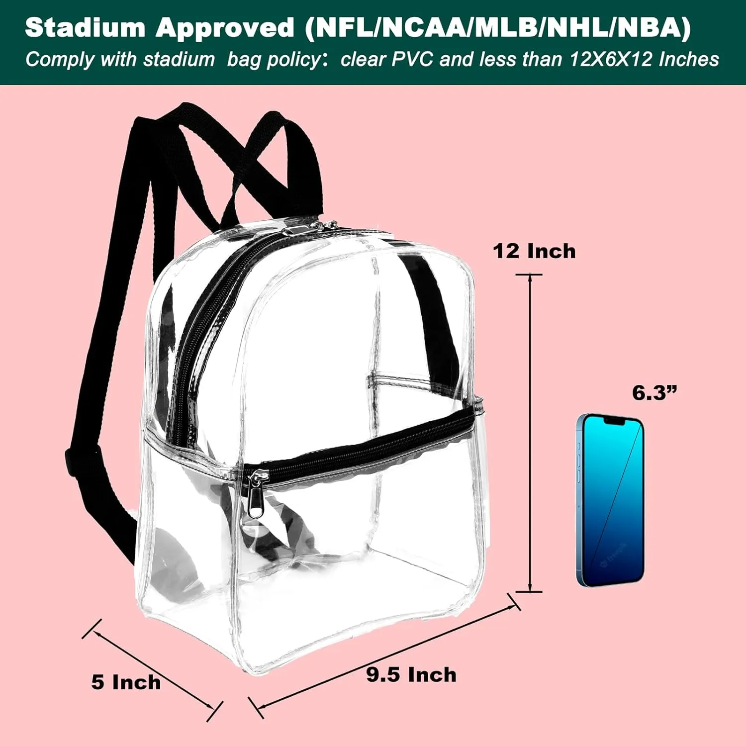 Keepcross Small Clear Backpack 12x6x12 for Stadium Events,Mini Clear Stadium Bag For Sporting Events Games Festivals Concerts,Women Girls Kids