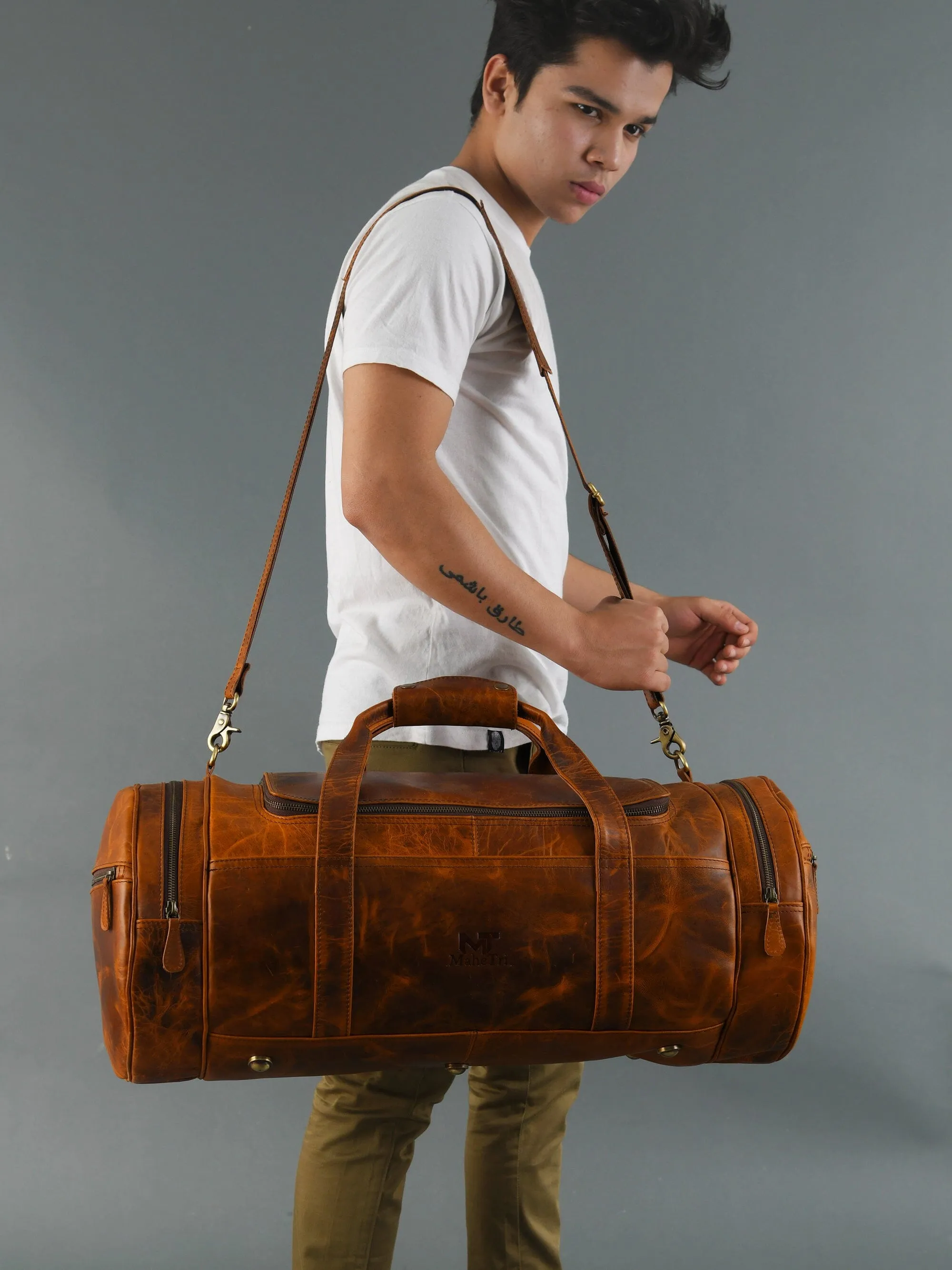 Leather Gym Travel Bag, Round
