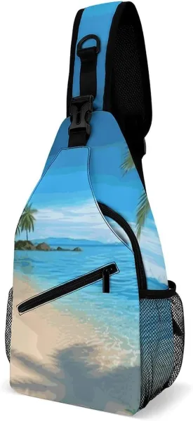Lightweight Chest Bag Crossbody Bag Hawaiian Beach with Palm Trees Sling Backpack for Women Men Sports Travel