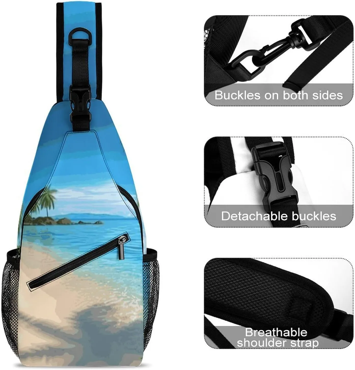 Lightweight Chest Bag Crossbody Bag Hawaiian Beach with Palm Trees Sling Backpack for Women Men Sports Travel