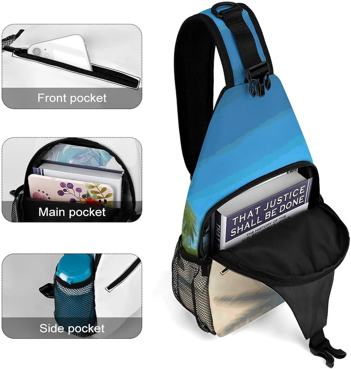 Lightweight Chest Bag Crossbody Bag Hawaiian Beach with Palm Trees Sling Backpack for Women Men Sports Travel