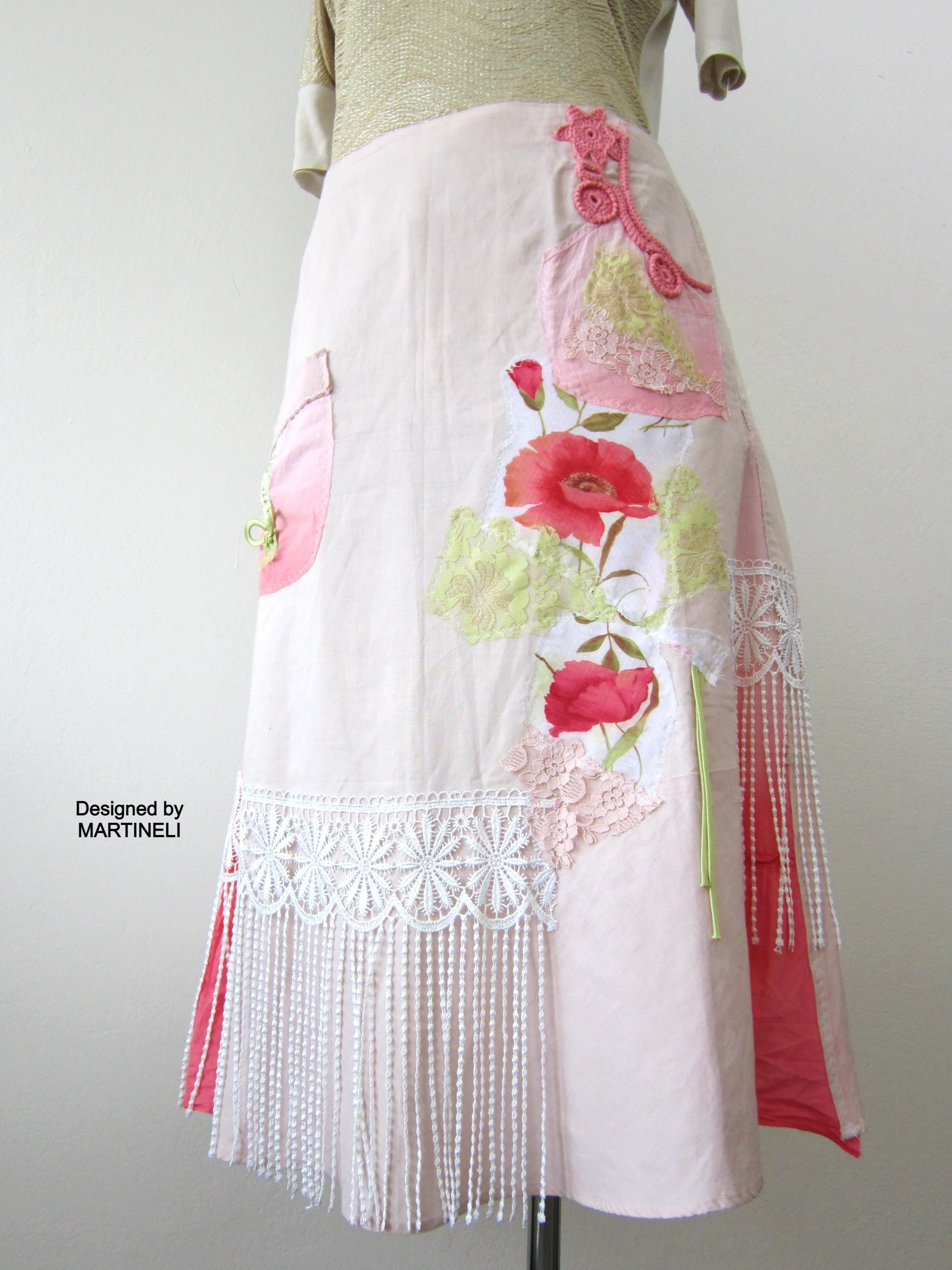 Long Fringe Skirt,M/XL Beige Summer Skirt