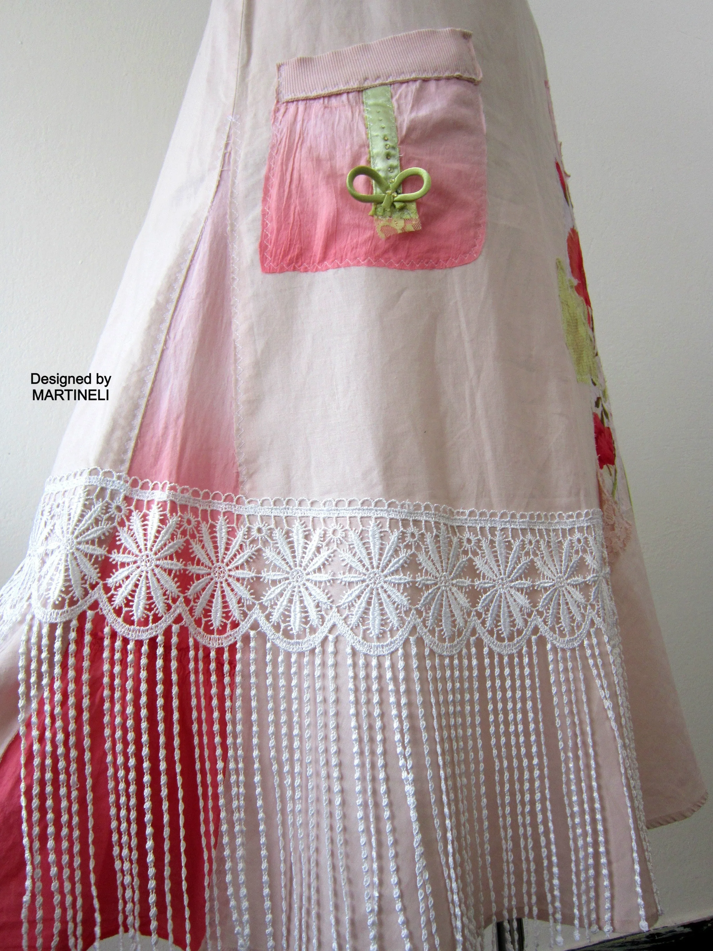 Long Fringe Skirt,M/XL Beige Summer Skirt