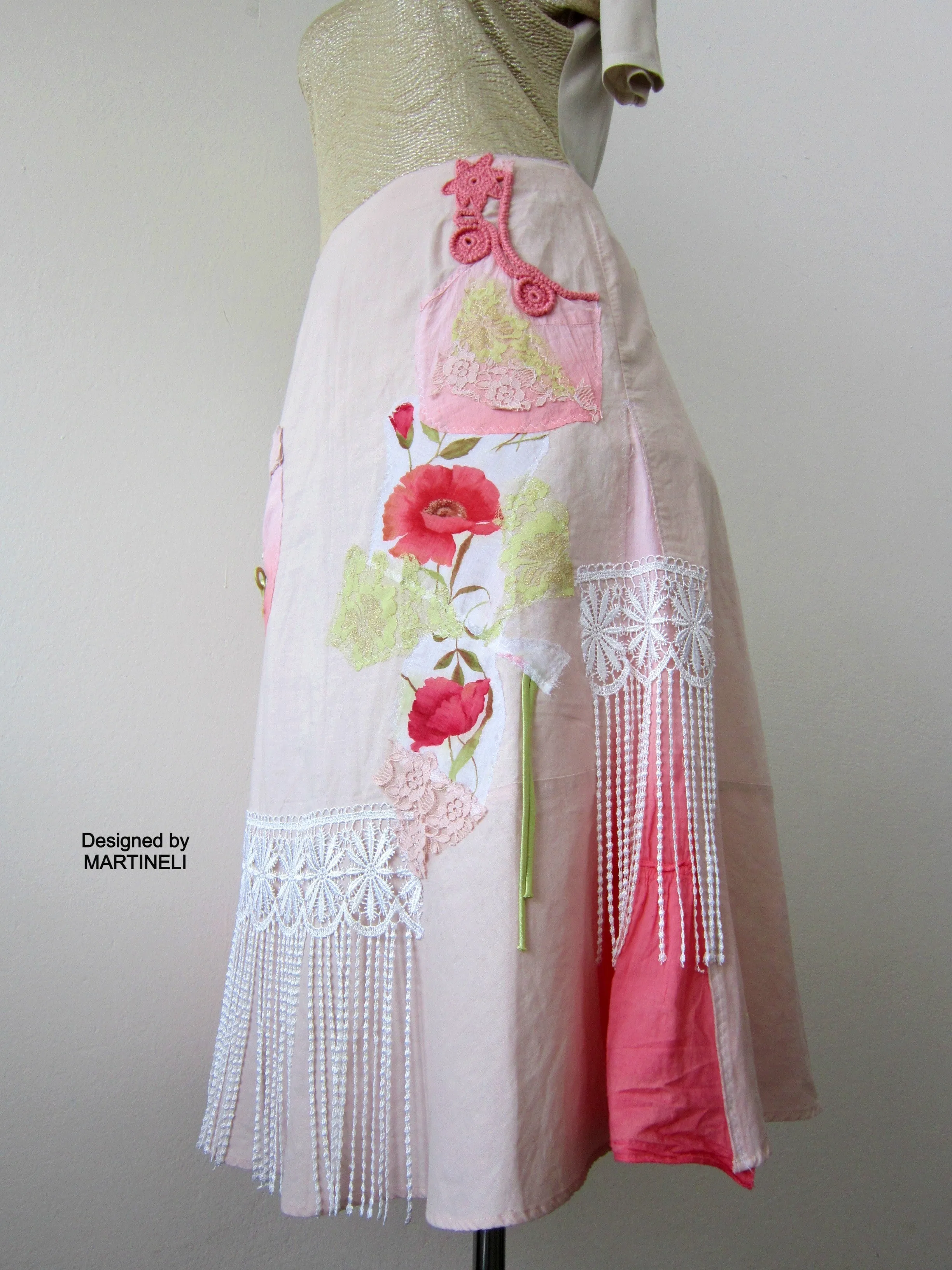 Long Fringe Skirt,M/XL Beige Summer Skirt