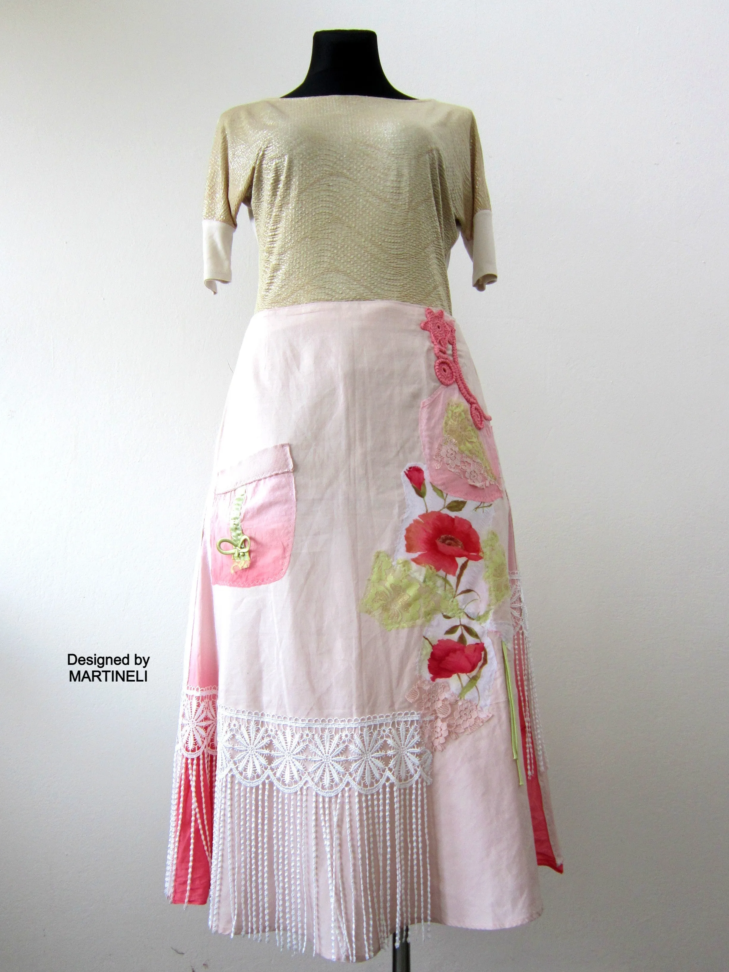 Long Fringe Skirt,M/XL Beige Summer Skirt