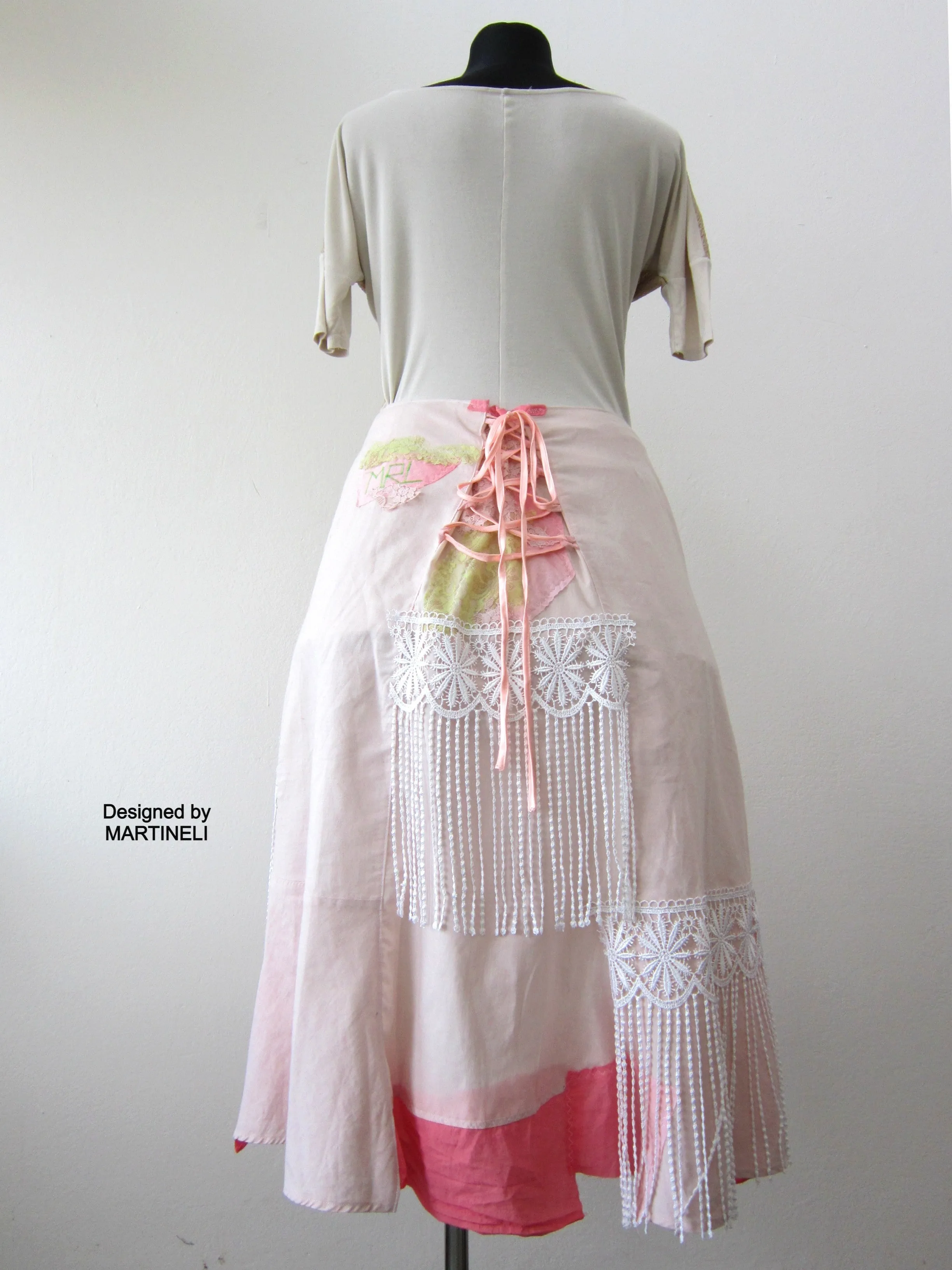 Long Fringe Skirt,M/XL Beige Summer Skirt