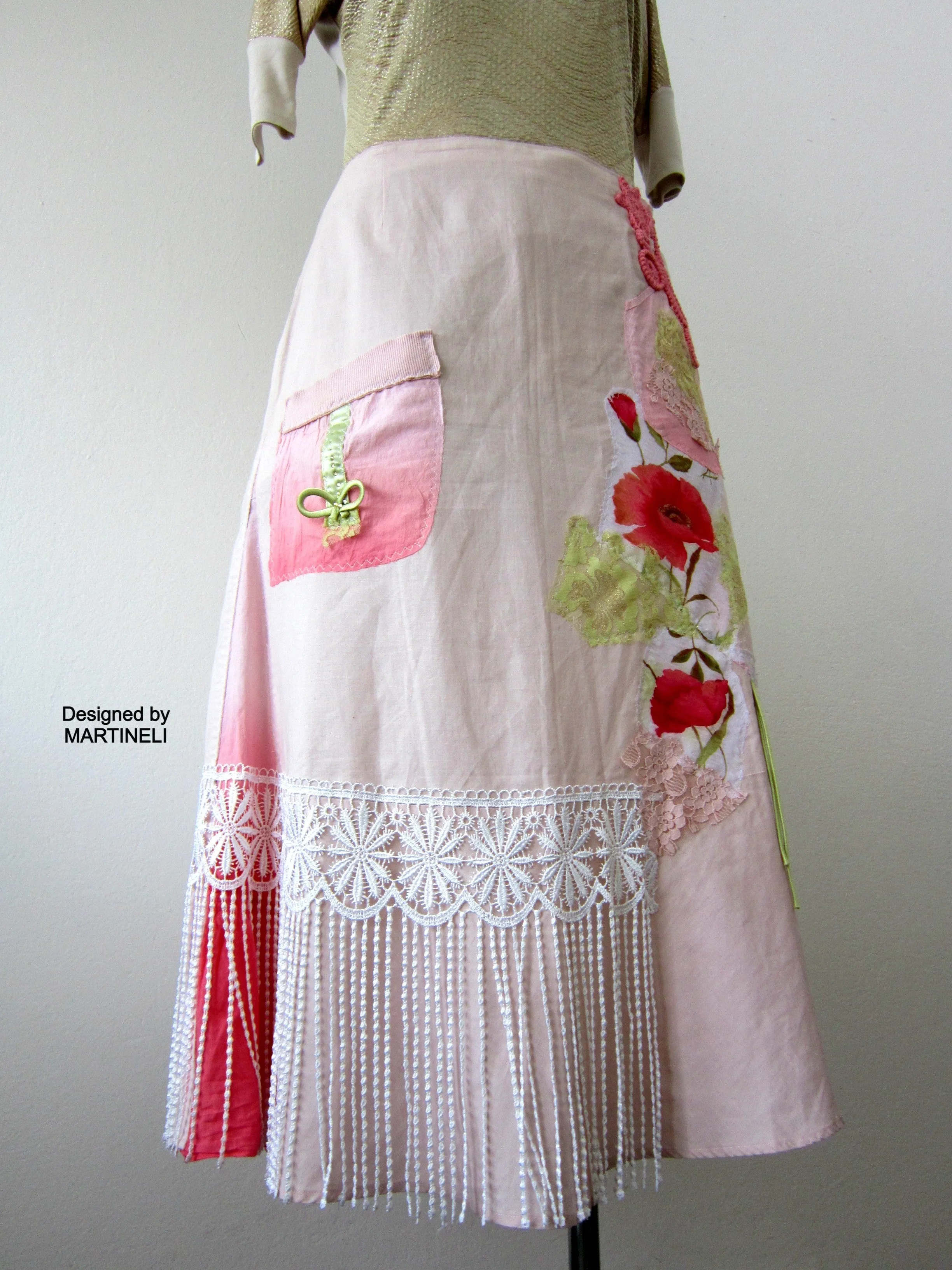 Long Fringe Skirt,M/XL Beige Summer Skirt