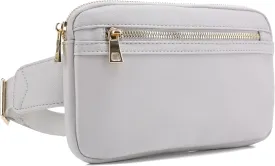 LOVESOME Vegan Leather Everywhere Fashion Waist Bag Fanny Pack Crossbody Bag Belt Bag Sling Bag with Adjustable Strap for Women (Light Grey)