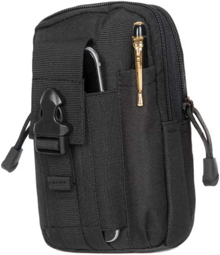 Men's Waist Bag Hiking Purse for Mobile Phones Keys Wallets Fanny Pack for Outdoor Activities Black Color