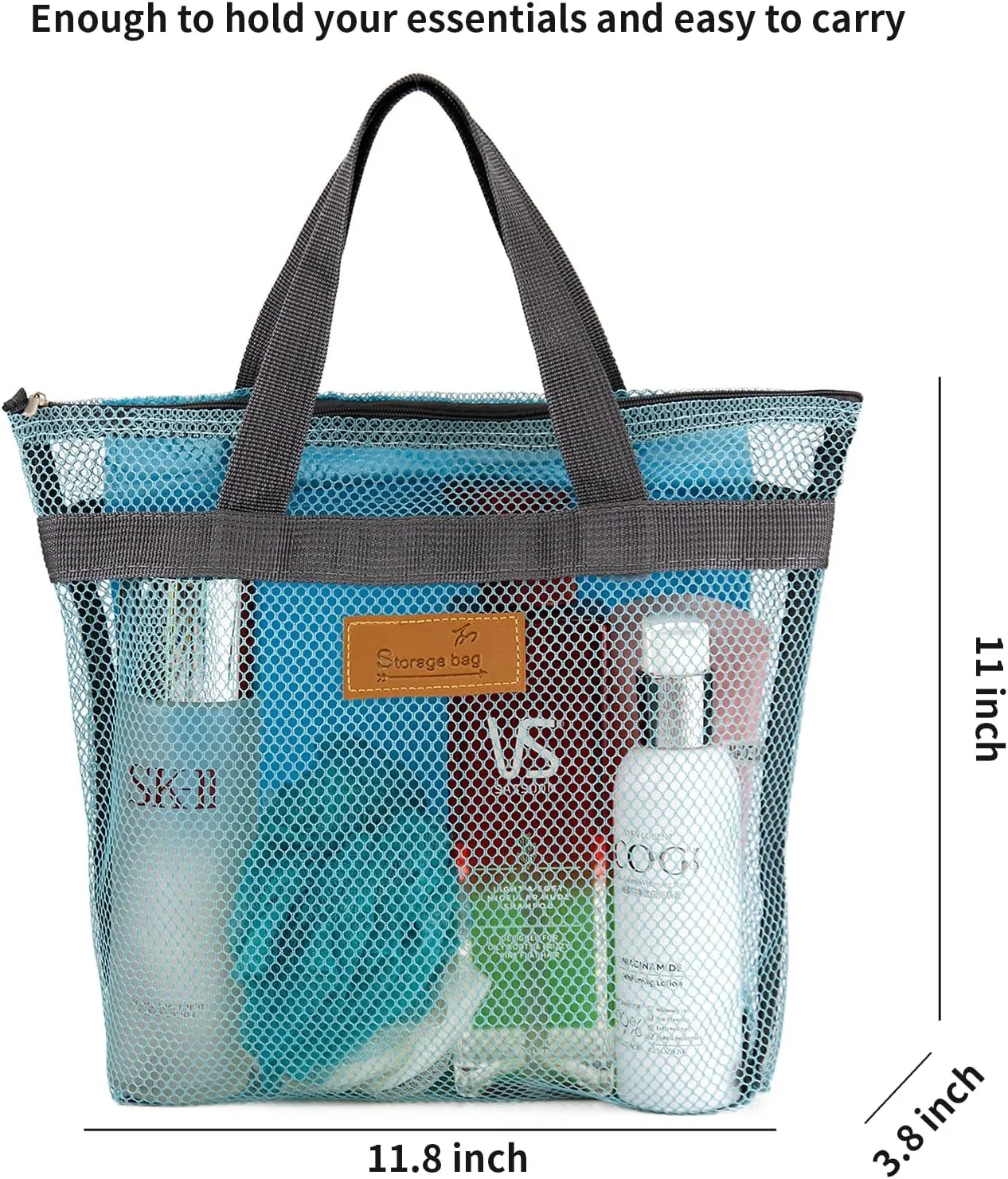 Mesh Shower Caddy Bag Portable Hanging Toiletry and Bath Organizer with Zipper for Travel, Gym, Camping, College Dorms, Beach