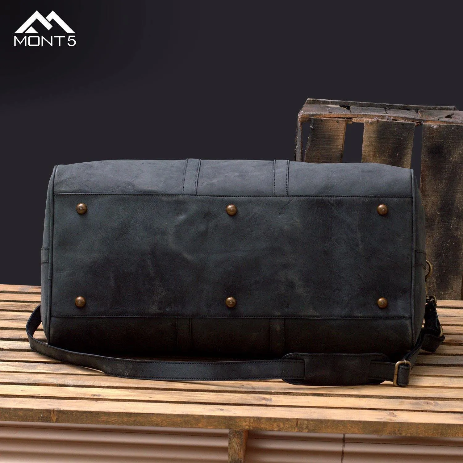 MONT5 Gokina Charcoal Black Men's Large Leather Duffle Bag