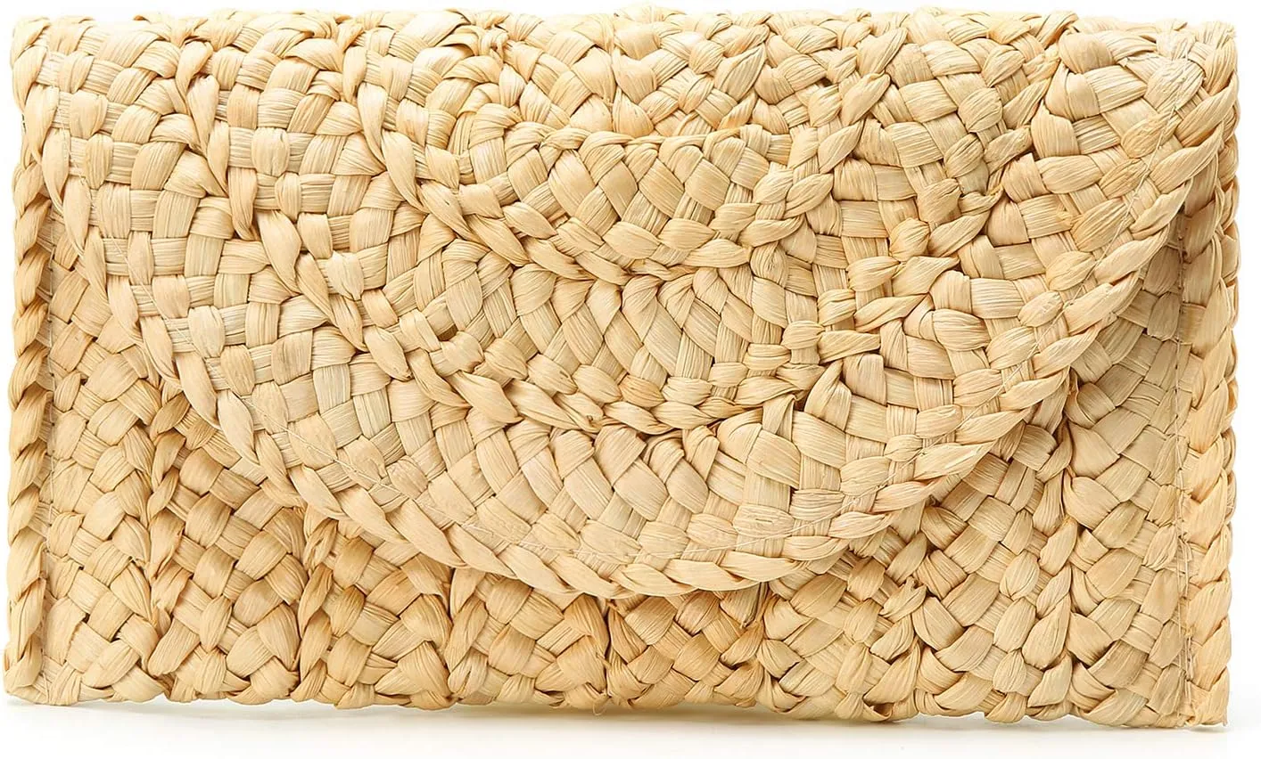 Obosoyo Women's Straw Clutch Handbag, Purse Envelope Wallet, Summer Beach Woven Bag