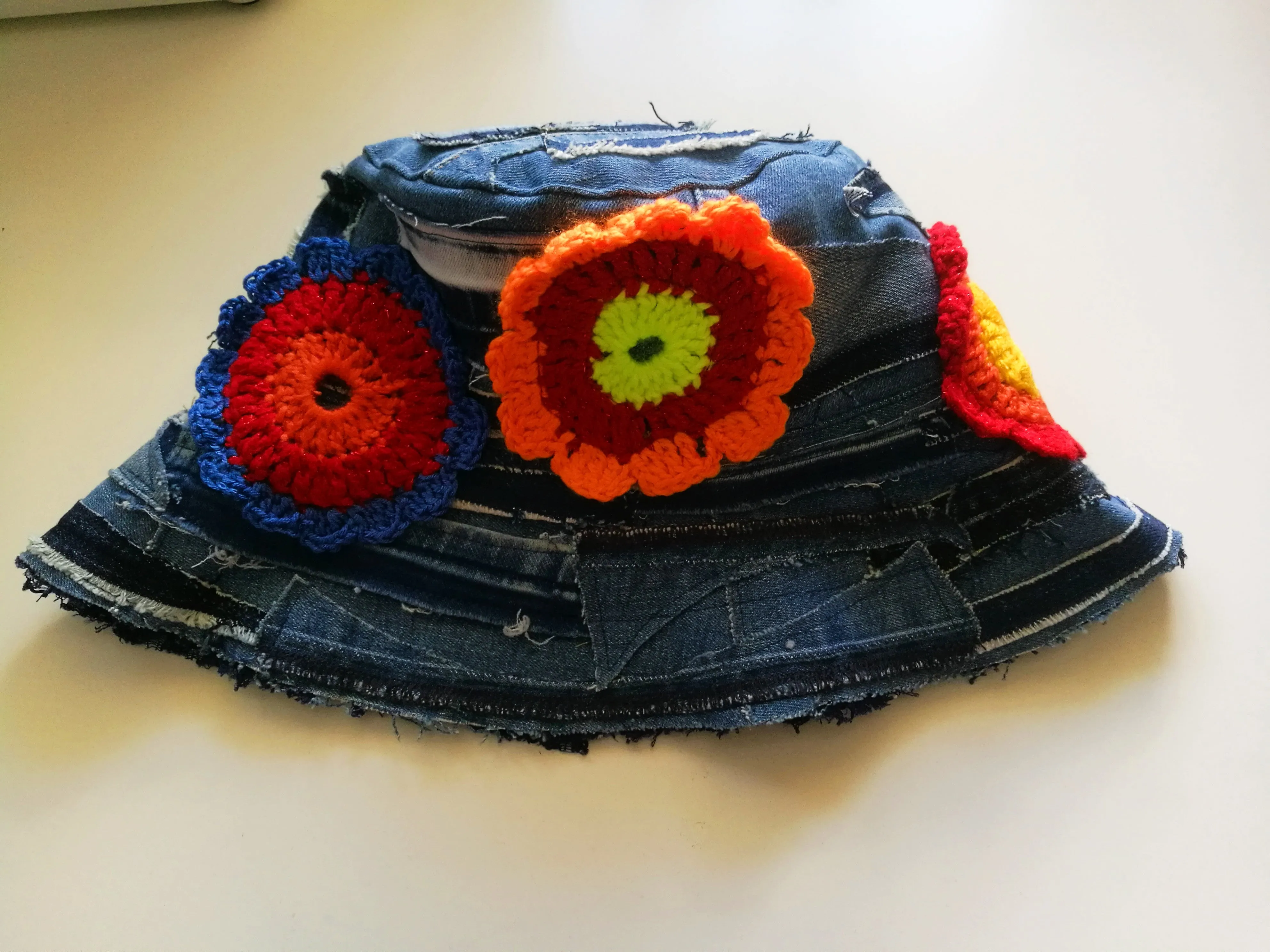 Patchwork Denim Bucket Hat 2X Boho Floral Hat