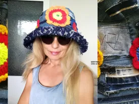 Patchwork Denim Bucket Hat 2X Boho Floral Hat