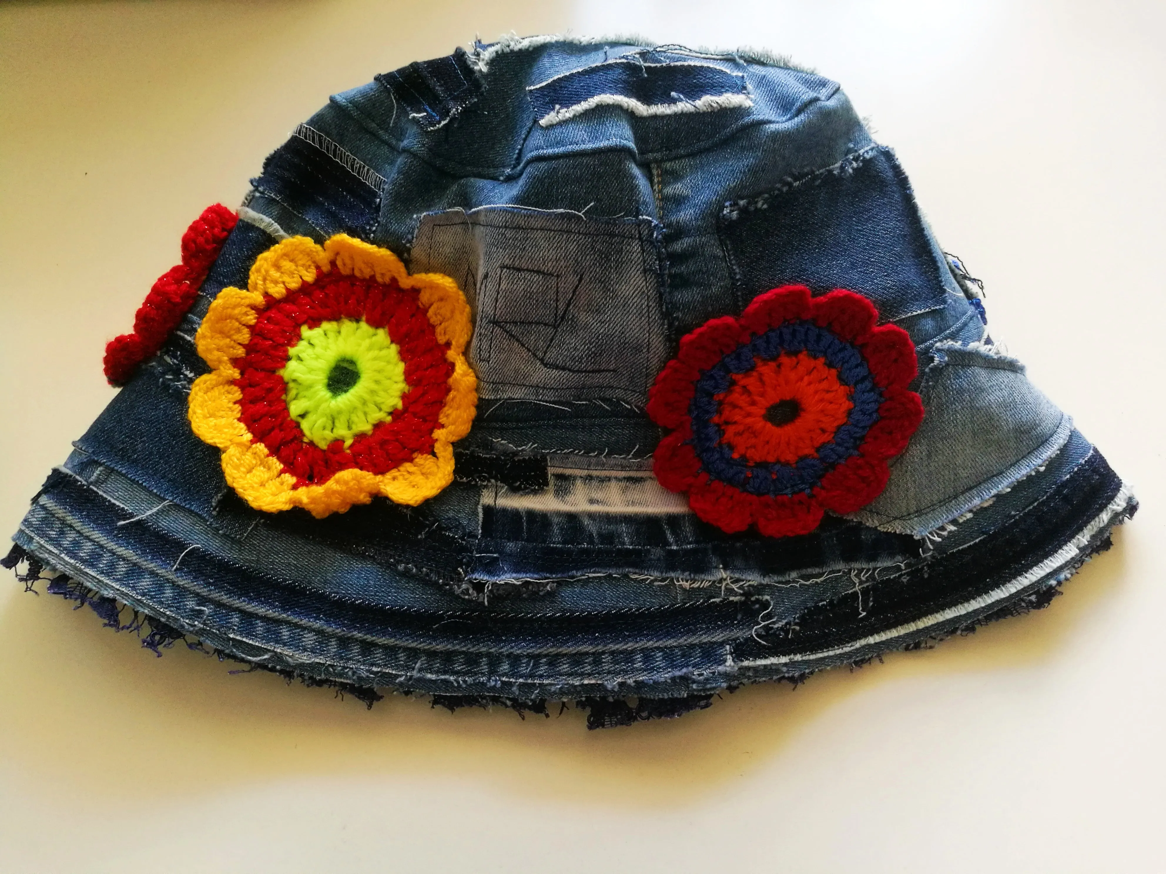 Patchwork Denim Bucket Hat 2X Boho Floral Hat