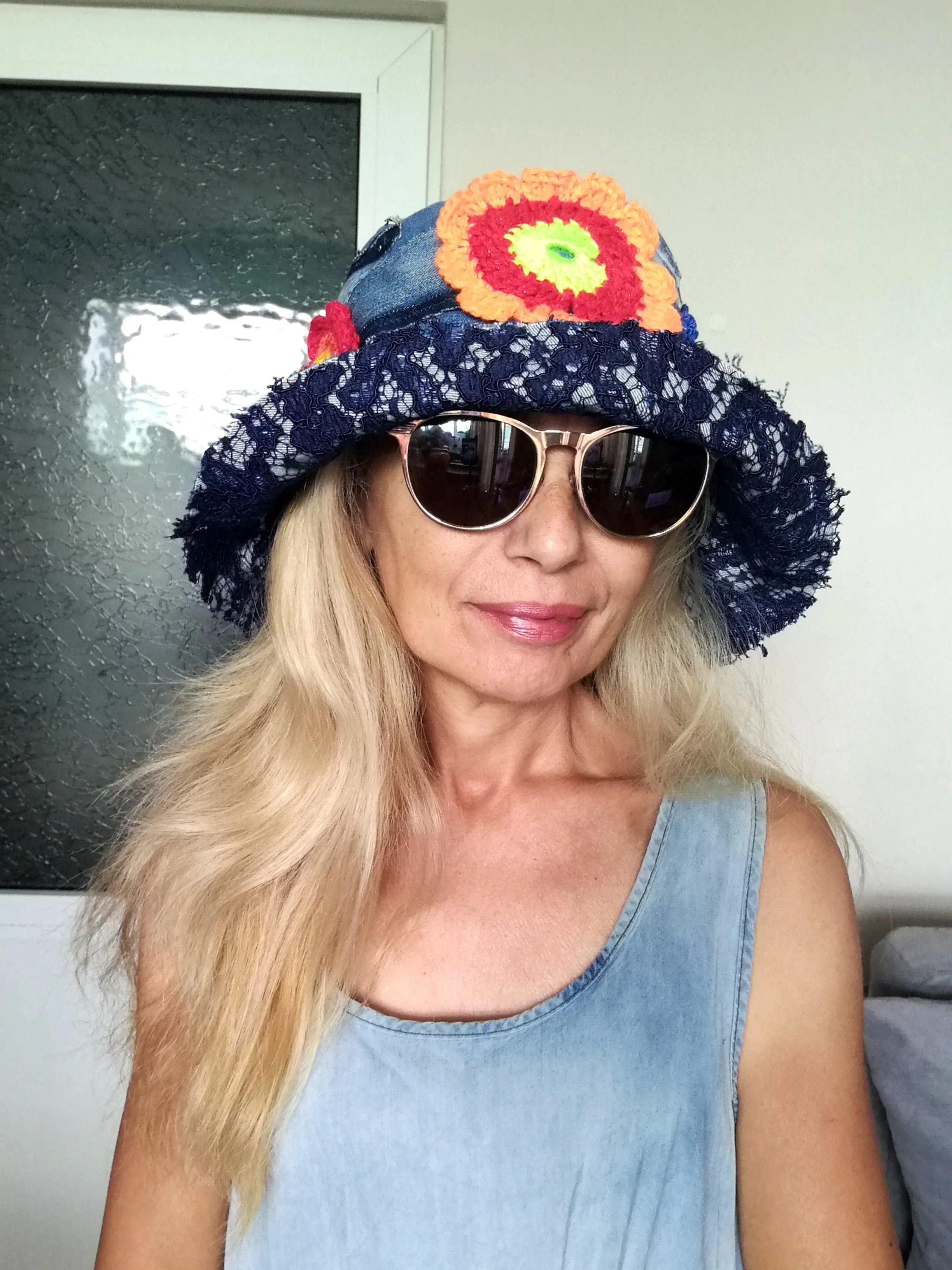Patchwork Denim Bucket Hat 2X Boho Floral Hat