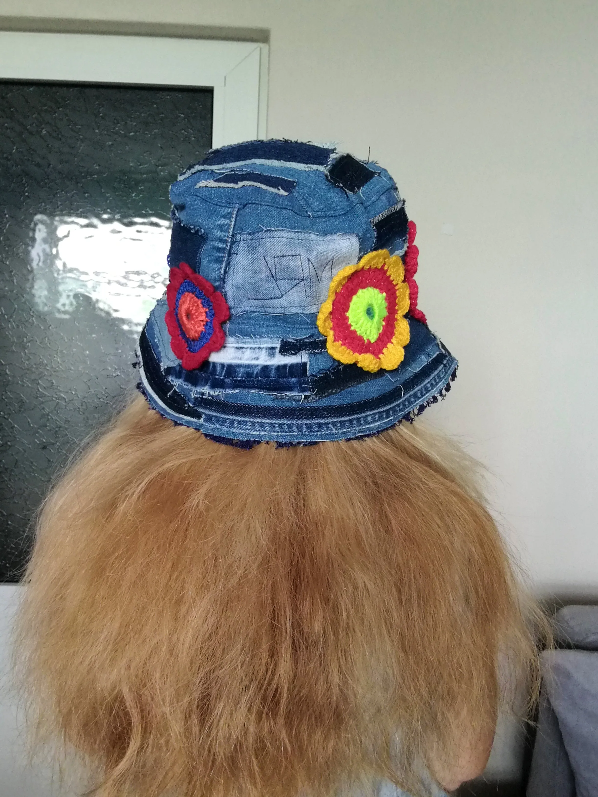 Patchwork Denim Bucket Hat 2X Boho Floral Hat