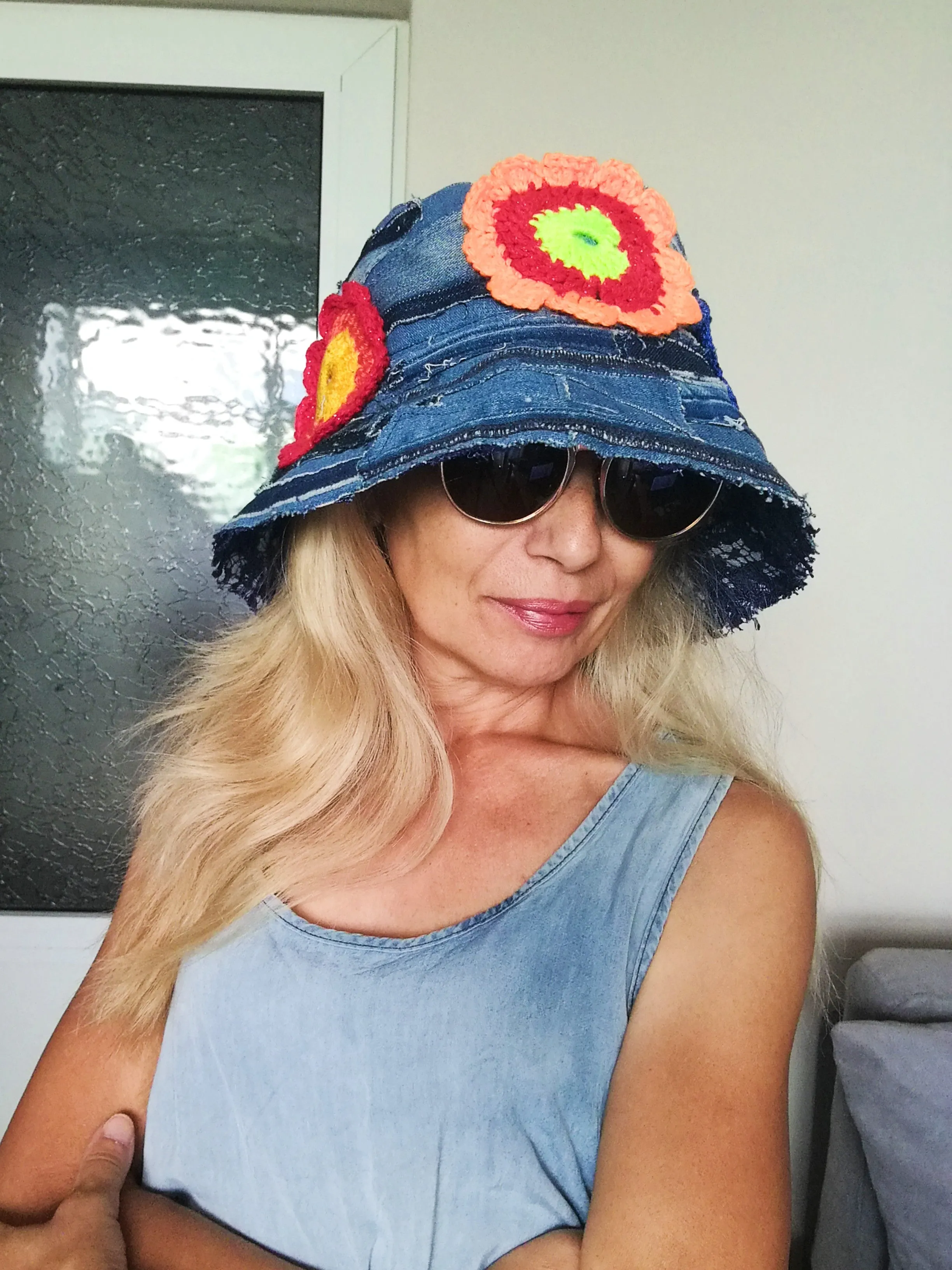 Patchwork Denim Bucket Hat 2X Boho Floral Hat