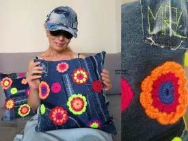 Patchwork Denim Pillow Boho Gypsy Floral Pillow Linen Pillow Case