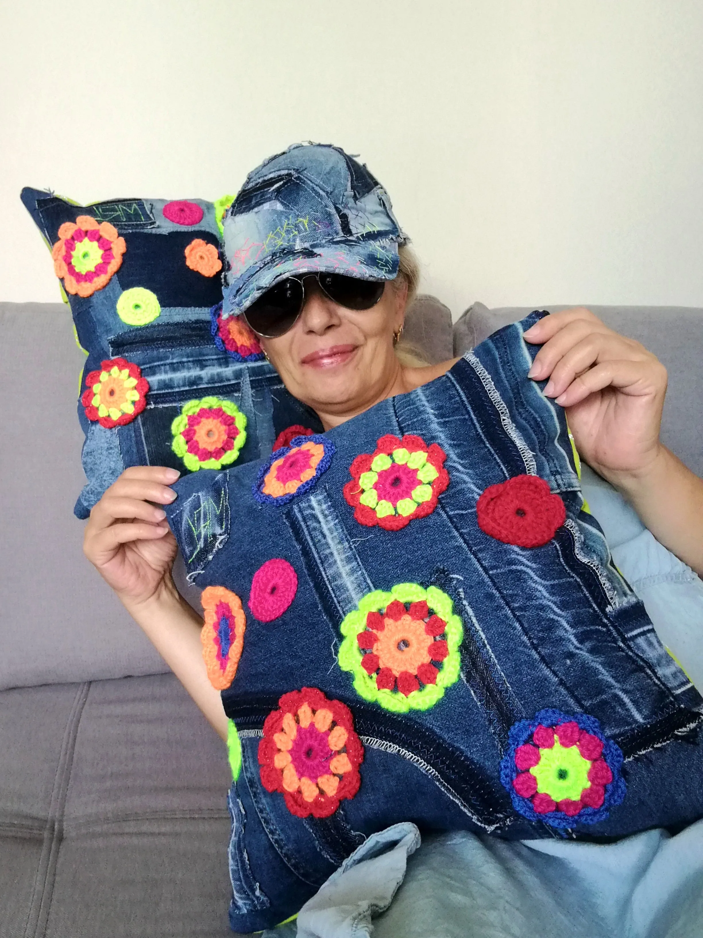 Patchwork Denim Pillow Boho Gypsy Floral Pillow Linen Pillow Case