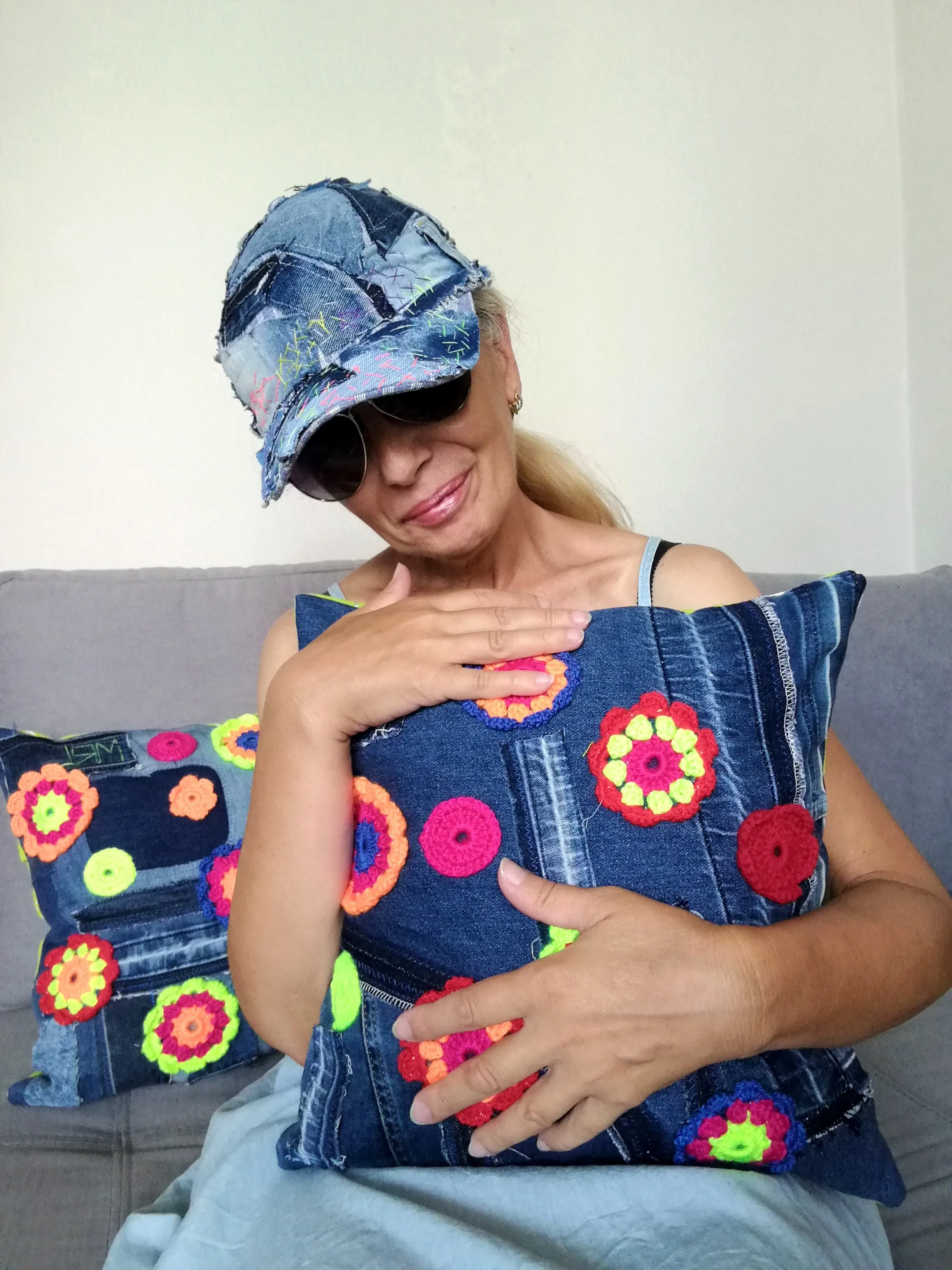 Patchwork Denim Pillow Boho Gypsy Floral Pillow Linen Pillow Case