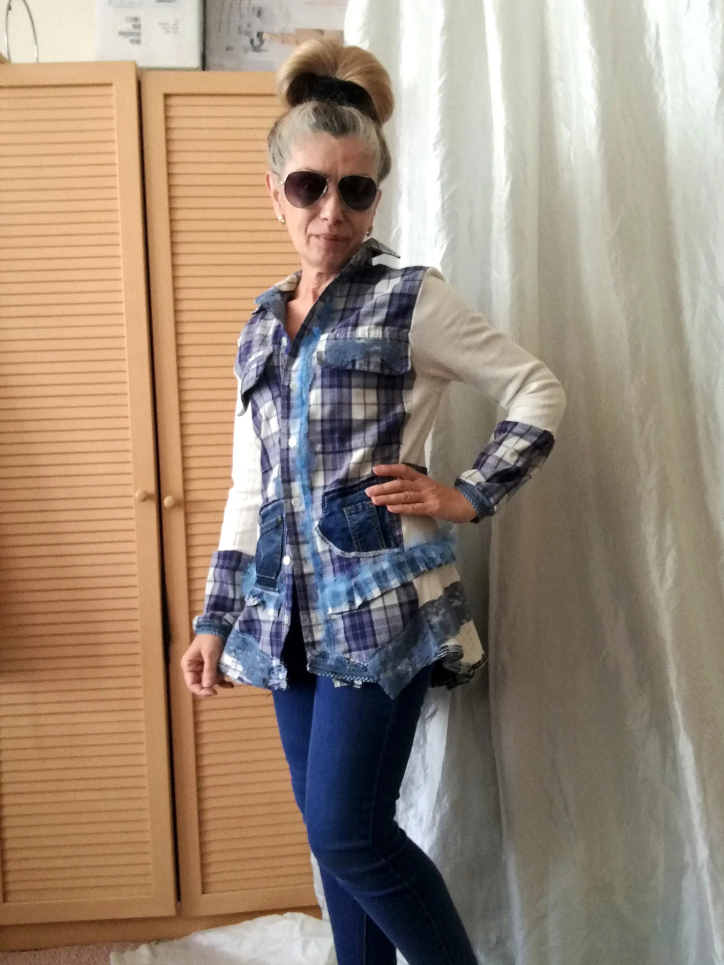 Plaid Duster Dress,S Blue Shirt Dress