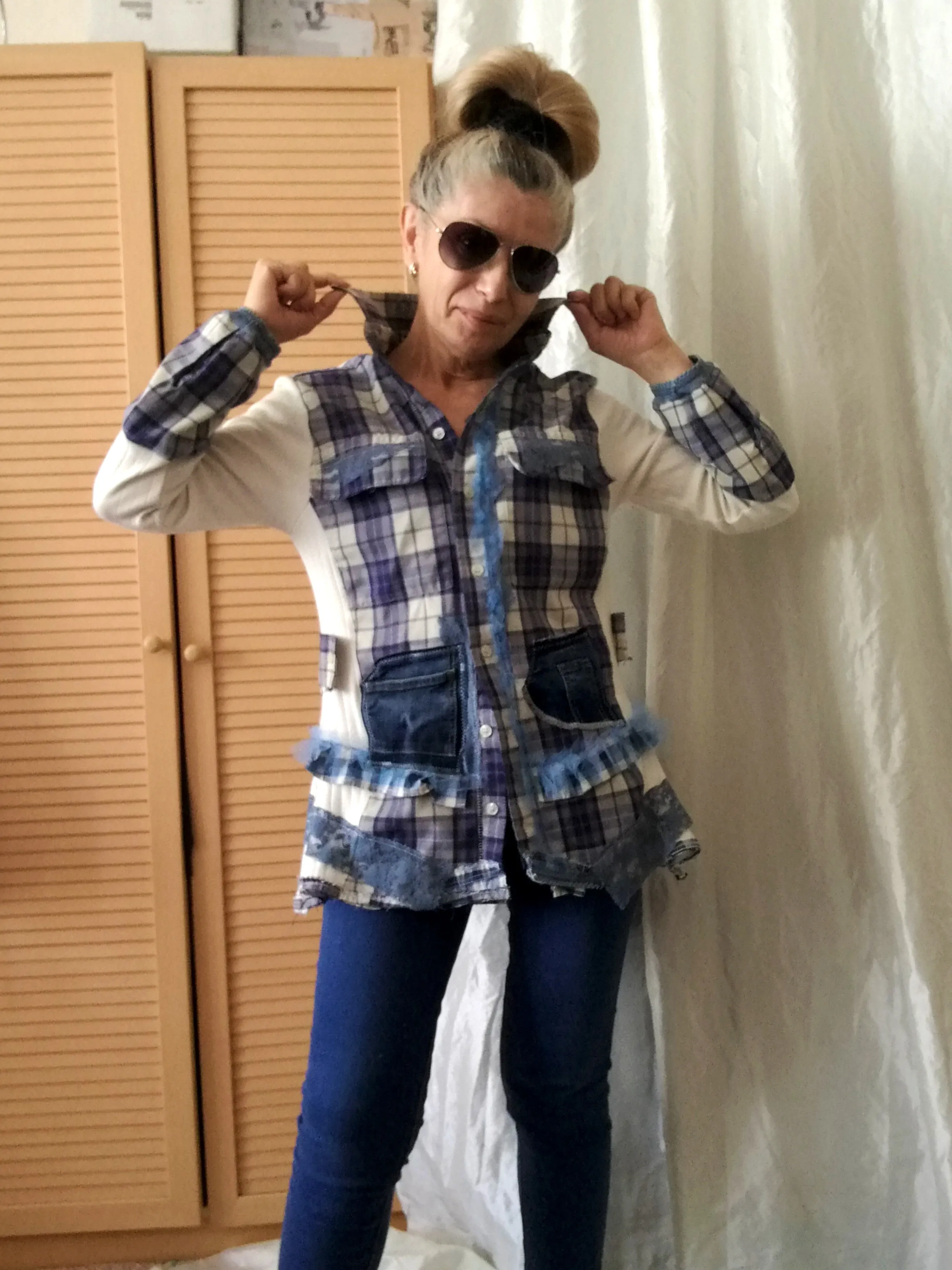 Plaid Duster Dress,S Blue Shirt Dress