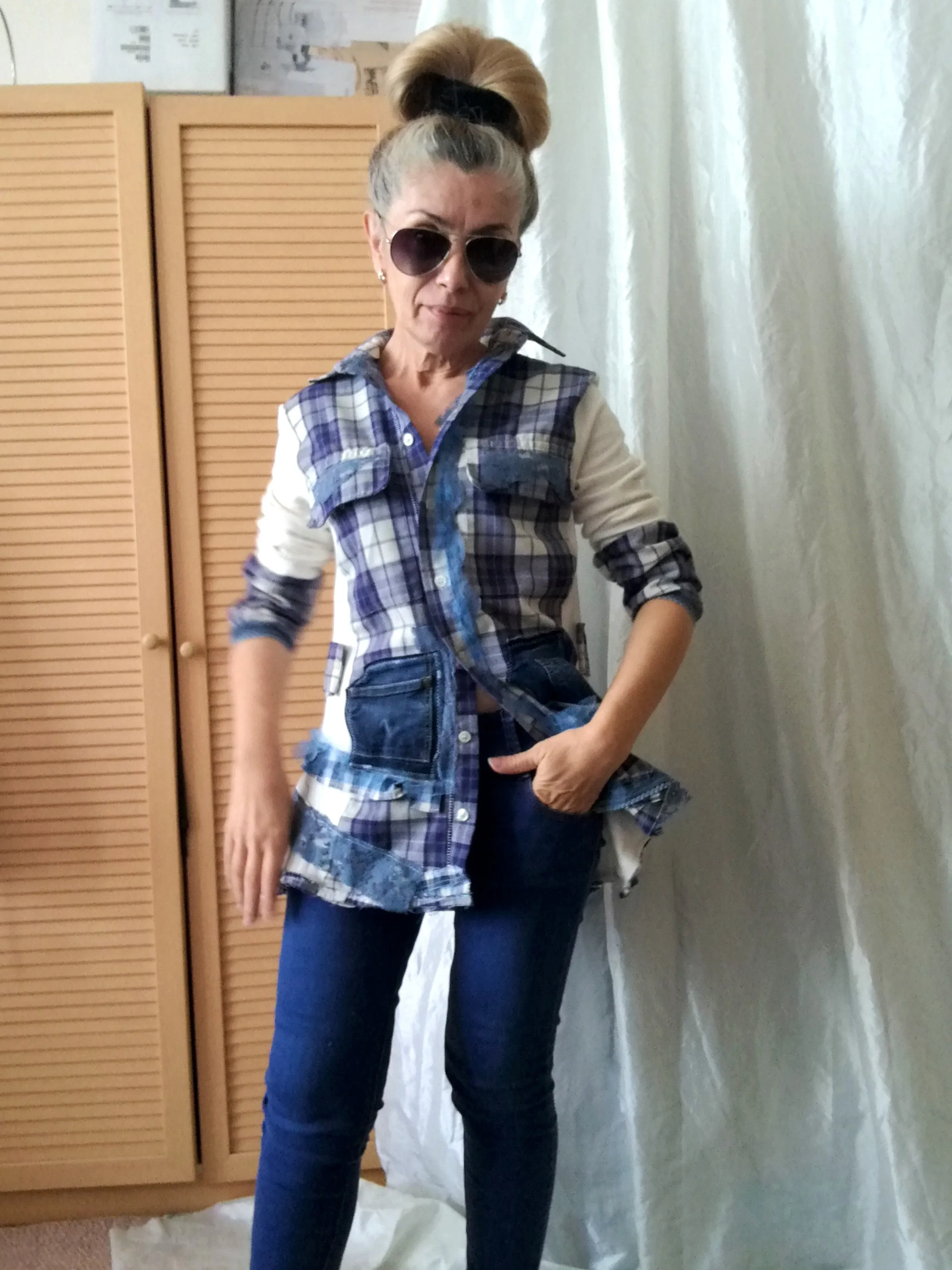 Plaid Duster Dress,S Blue Shirt Dress