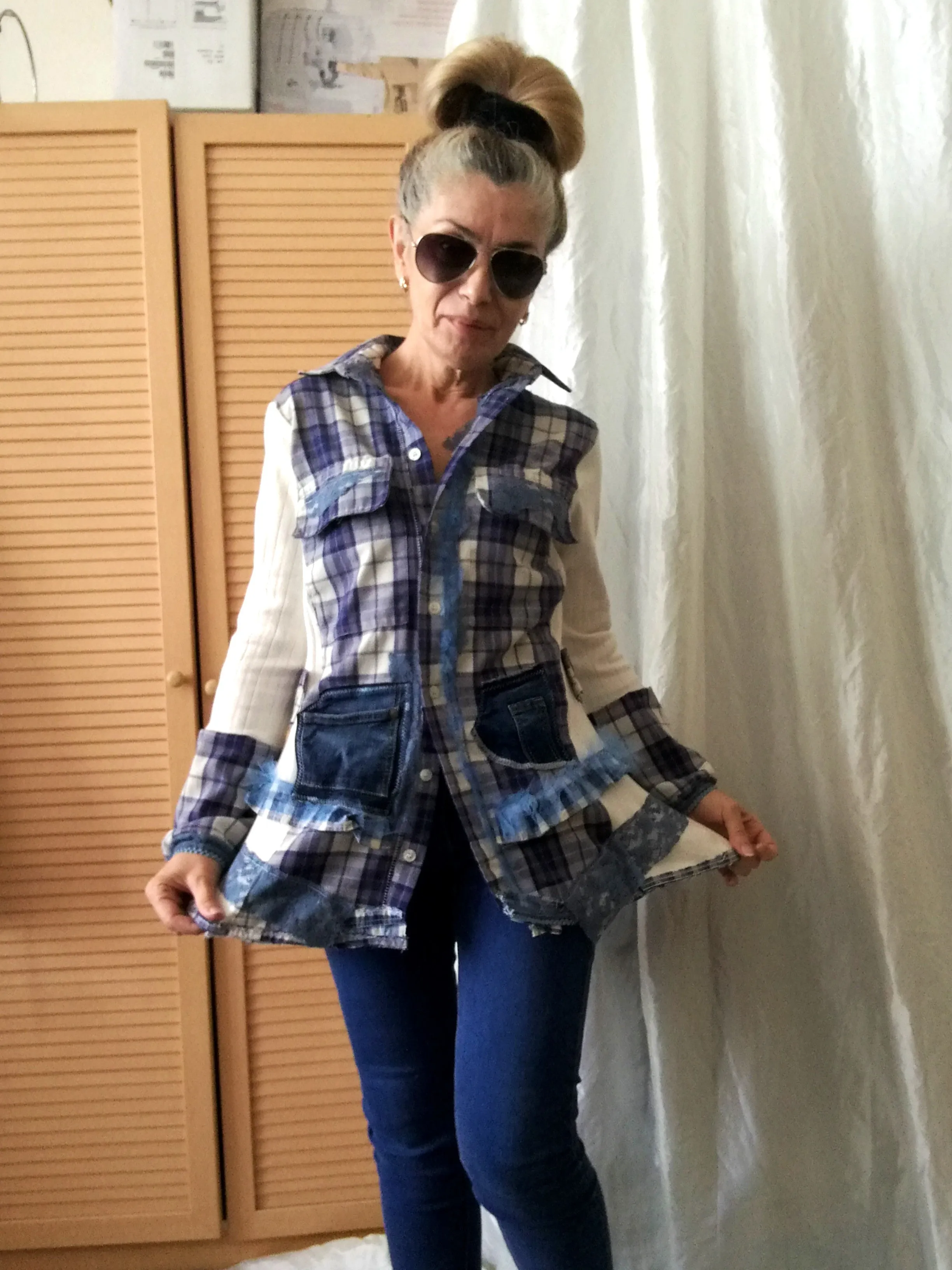 Plaid Duster Dress,S Blue Shirt Dress