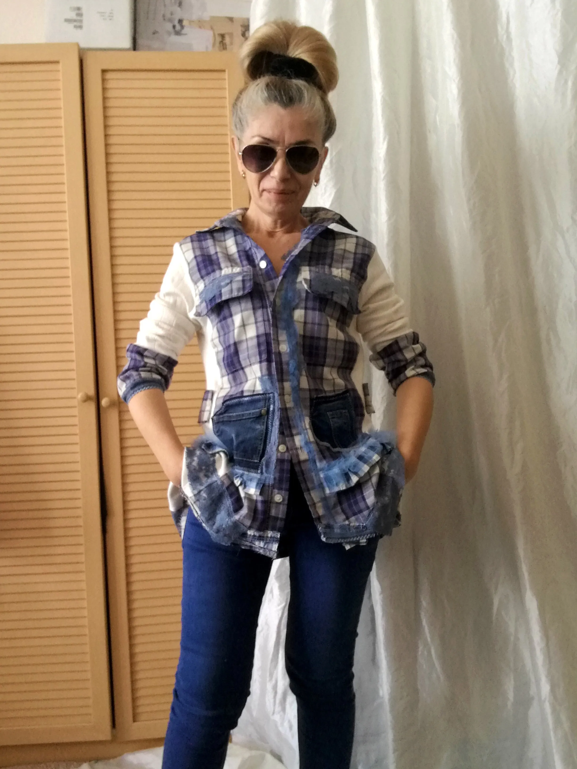 Plaid Duster Dress,S Blue Shirt Dress