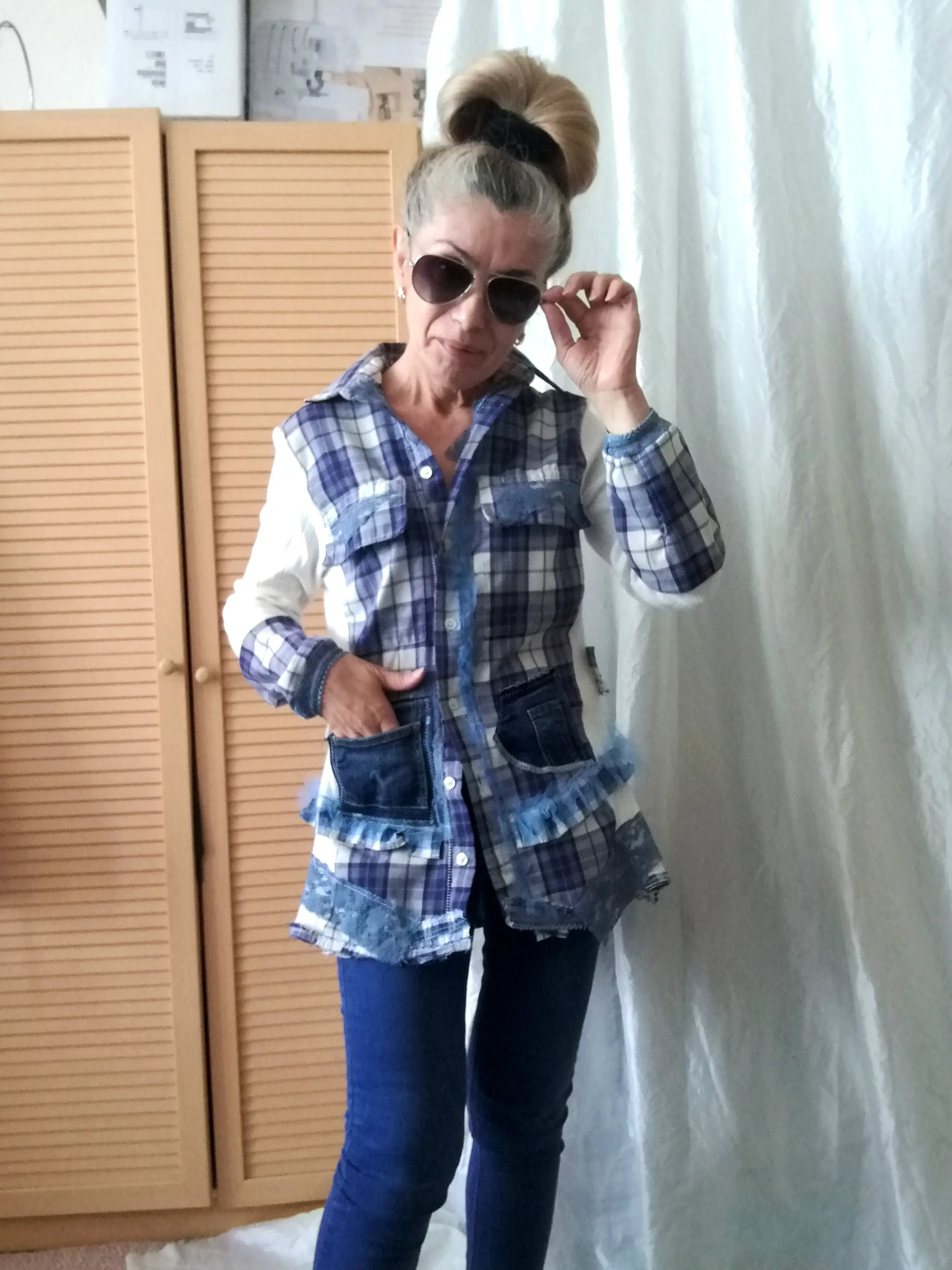 Plaid Duster Dress,S Blue Shirt Dress