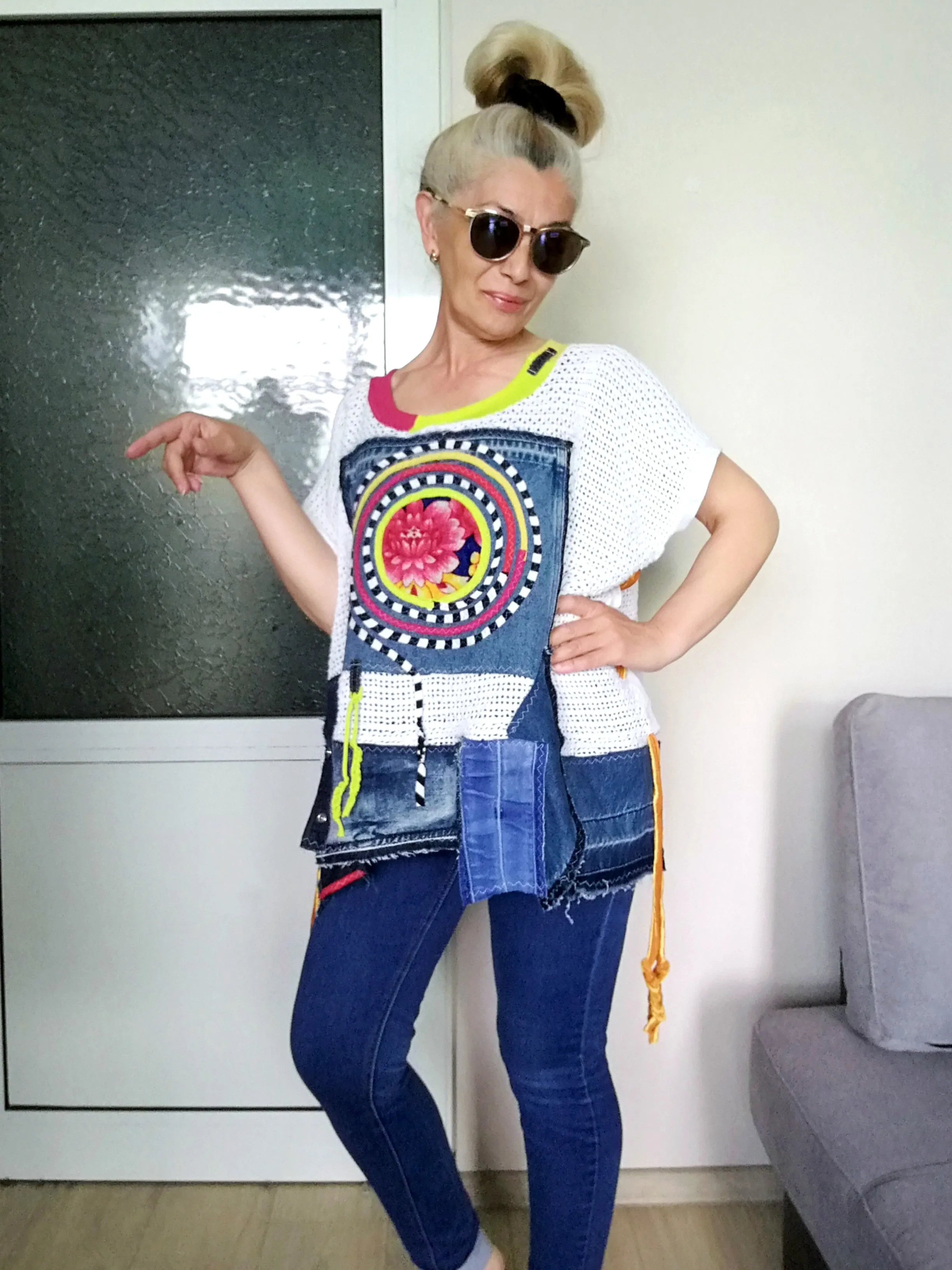 Plus Size Denim Top One Size Loose Summer Lace Top
