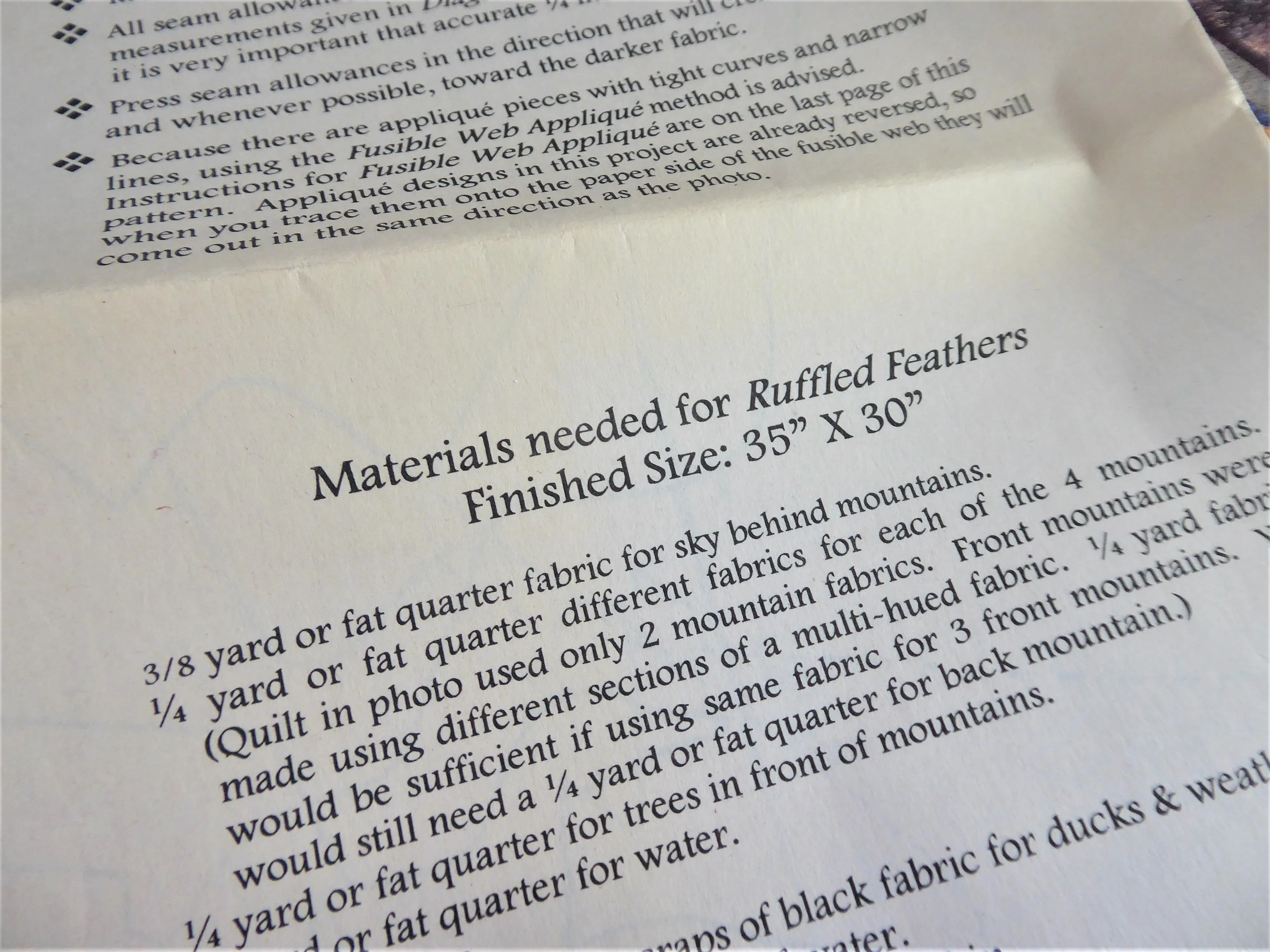 Quilt Pattern Ruffled Feathers 1997 Quilting Pine Needles Lake Ducks Mountains Unused