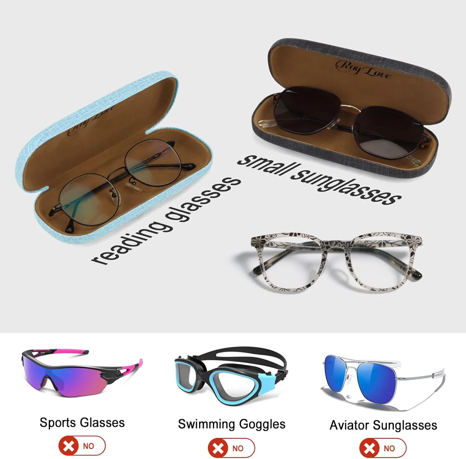 RayLove Hard Shell Glasses Case, PU leather Eyeglass Case Comes with a Pouch & Cleaning Cloth
