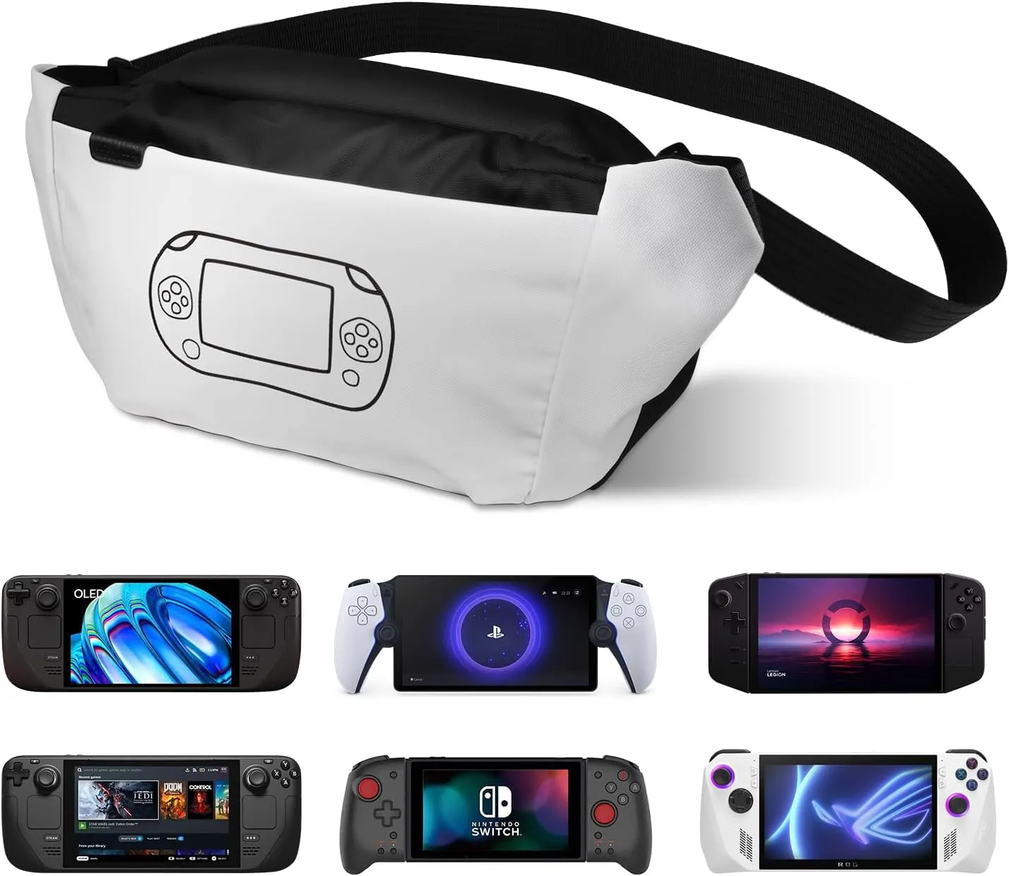sarlar Travel Carrying Case for PlayStation Portal/Steam Deck OLED/Steam Deck/Lenovo Legion Go/Asus ROG Ally Gaming Handheld and Accessories, Sling Shoulder Bag Portable Protection and Storage