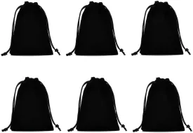Set of 6 Velvet Premium Black Travel Carry Drawstring Headphones Pouch Jewelry Bag (9.8" X 11.8")