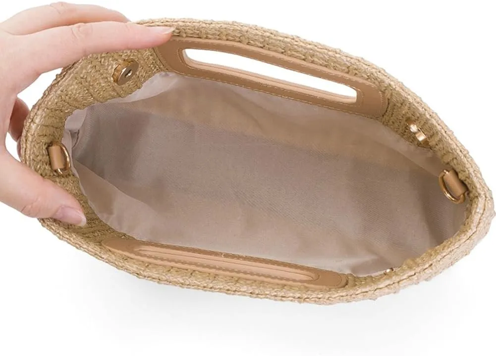 Straw Clutch Purse for Women Travel Straw Beach Tote Bag Woven Rattan Envelope Bag Top Handle Crossbody Handbag for Summer