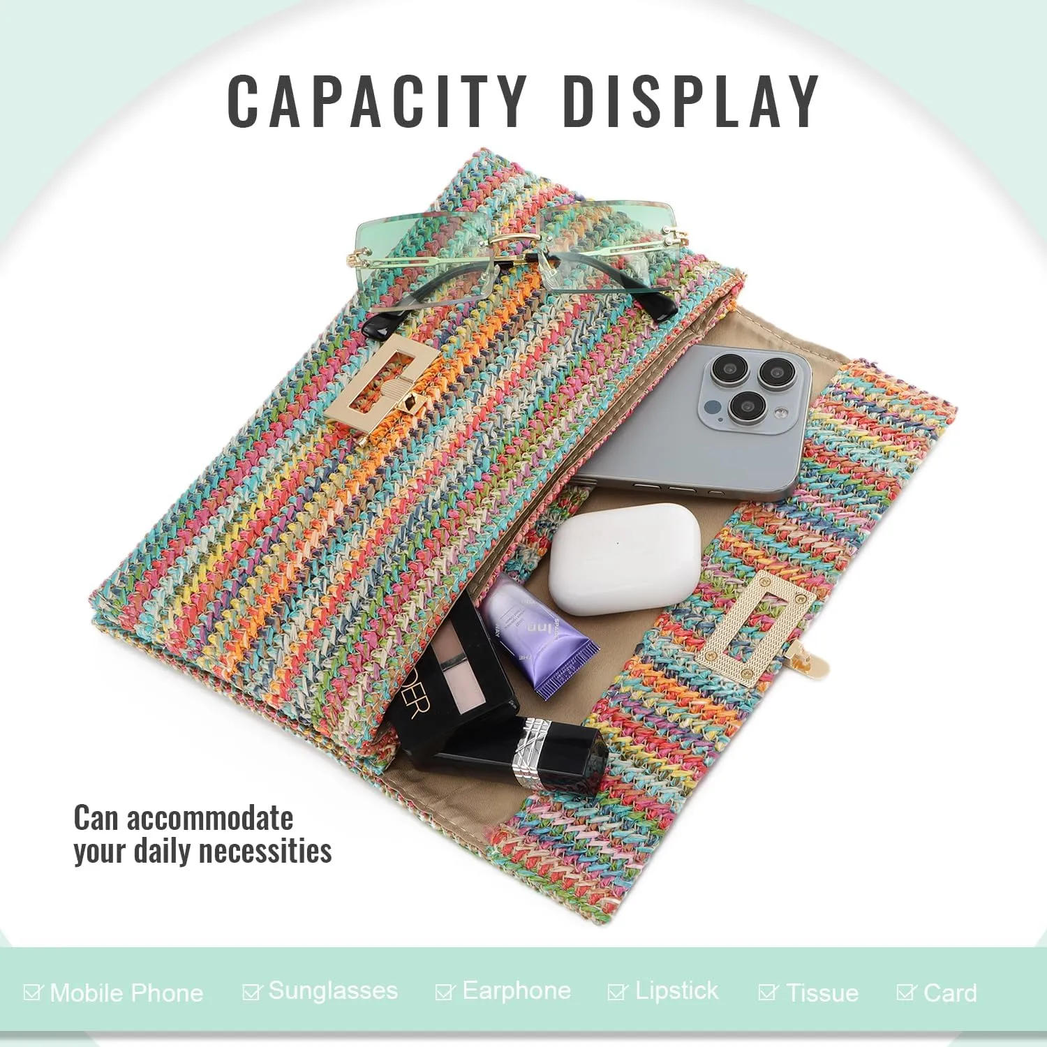 Straw Clutch Purses for Women Summer Beach Bag Woven Purse Wicker Rattan Envelope Clutch for Wedding