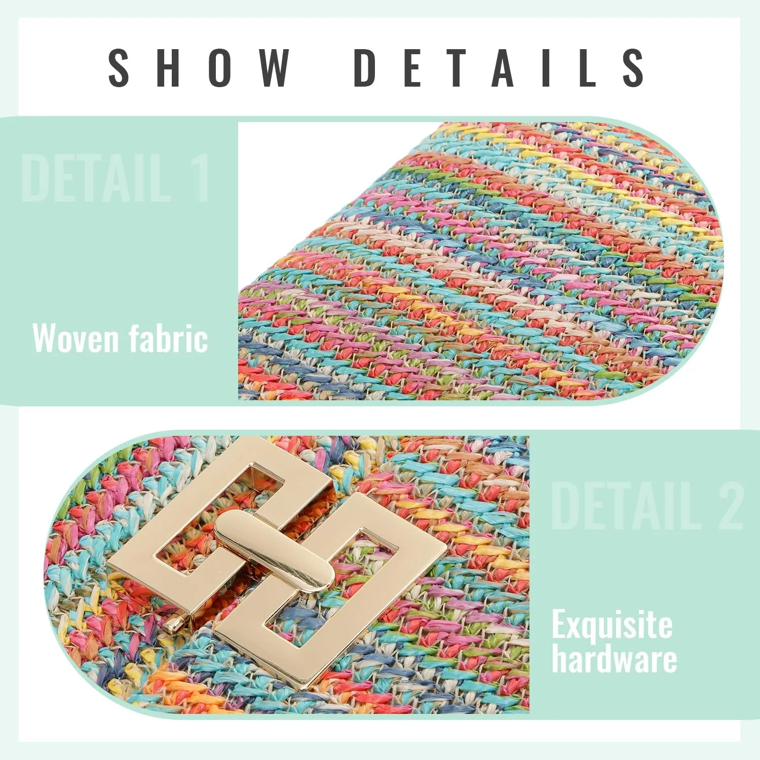 Straw Clutch Purses for Women Summer Beach Bag Woven Purse Wicker Rattan Envelope Clutch for Wedding