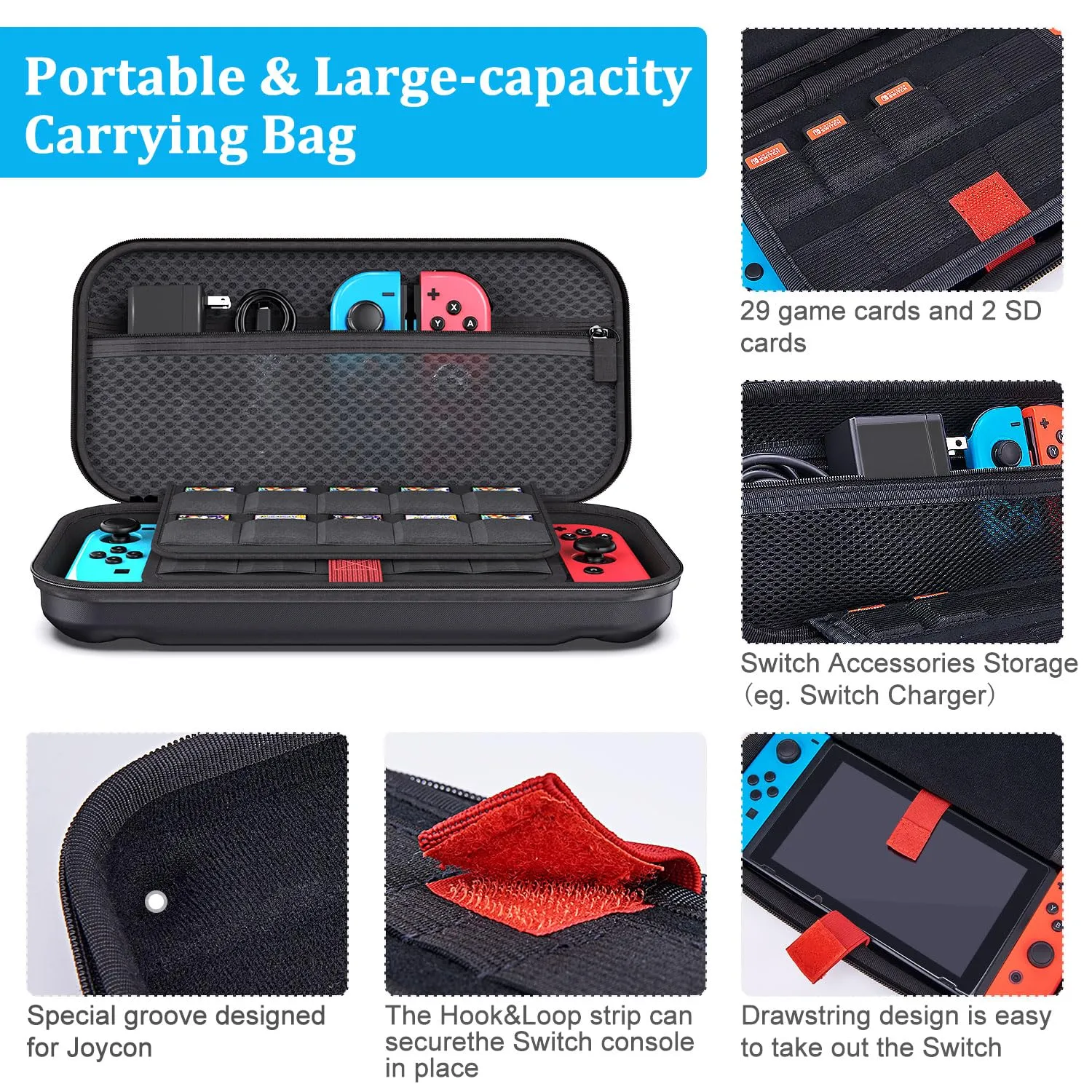 Switch Accessories Bundle, innoAura 20 in 1 Switch Accessories Kit Include Wrist Straps, Switch Carry Case, J-con Charging Dock, J-con Grips & Racing Wheels