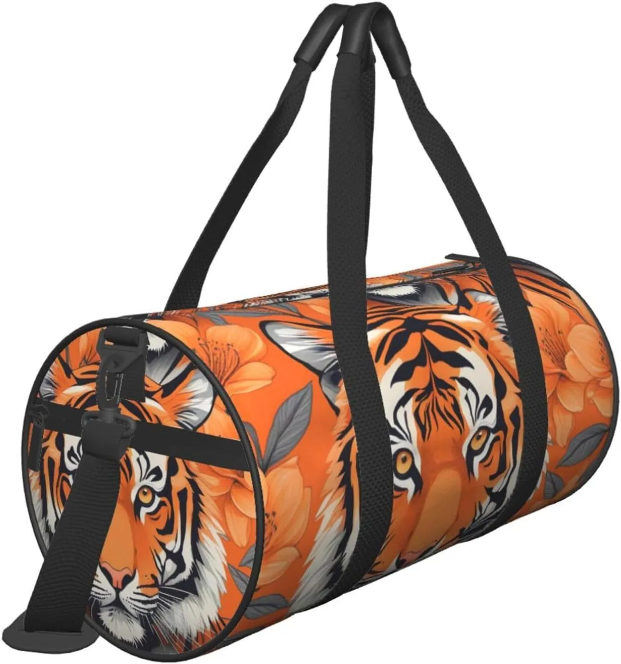 Tiger Stripes Orange Pattern Printed Travel Bag,Round Personal Item Storage bag,Foldie Duffel Bag for Traveling Vacation,Fitness,Sports