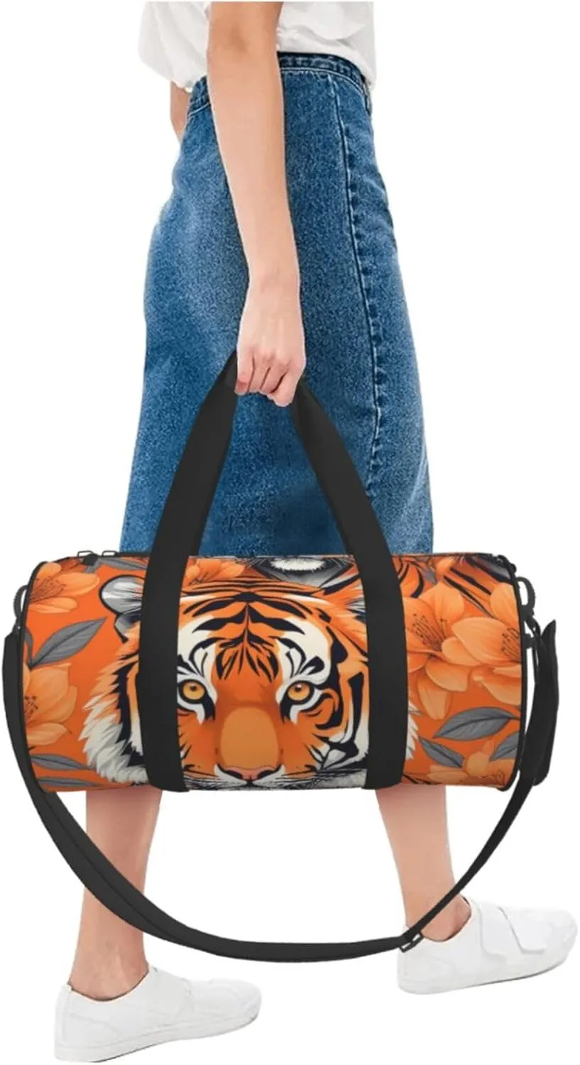 Tiger Stripes Orange Pattern Printed Travel Bag,Round Personal Item Storage bag,Foldie Duffel Bag for Traveling Vacation,Fitness,Sports