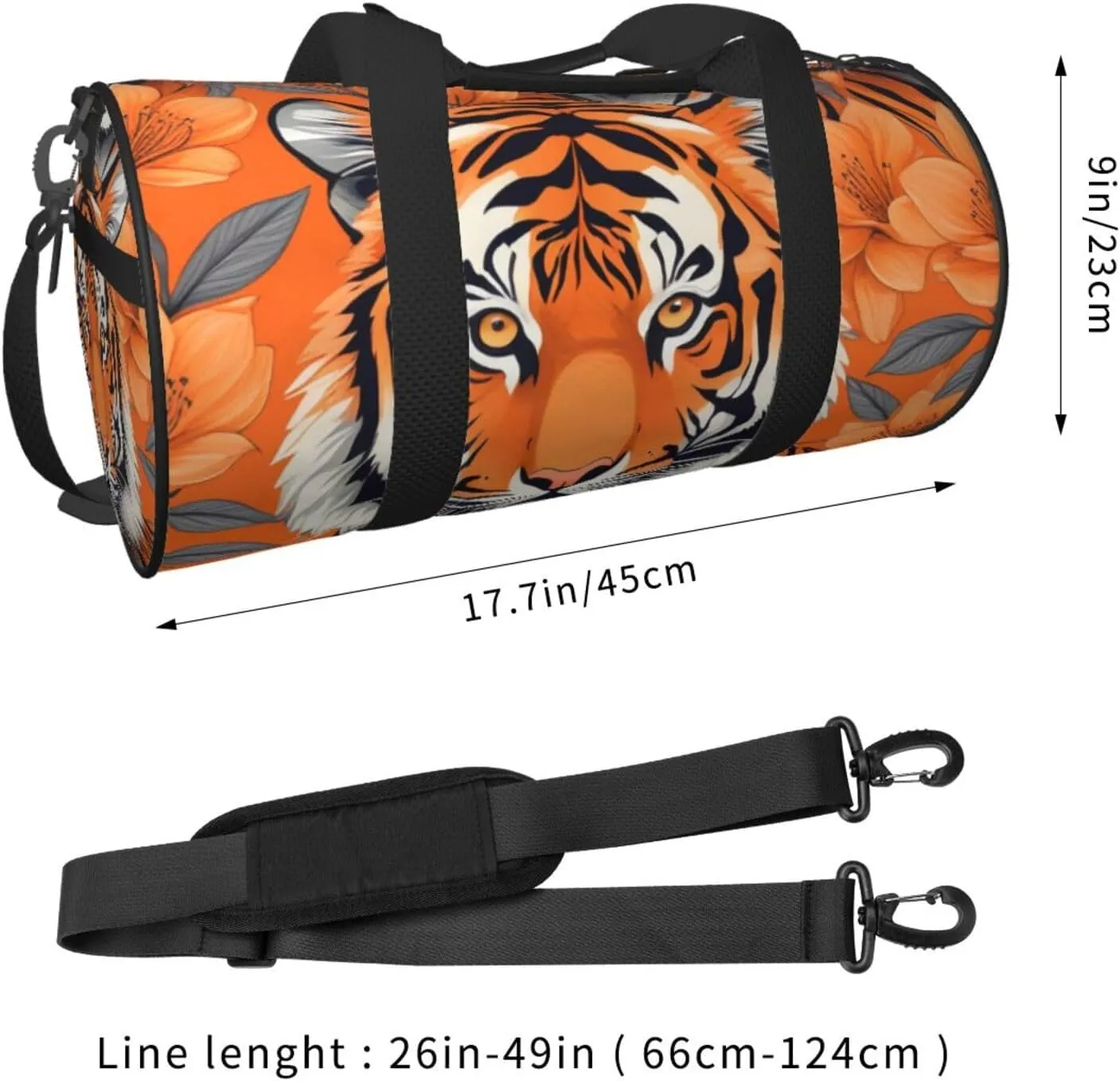 Tiger Stripes Orange Pattern Printed Travel Bag,Round Personal Item Storage bag,Foldie Duffel Bag for Traveling Vacation,Fitness,Sports