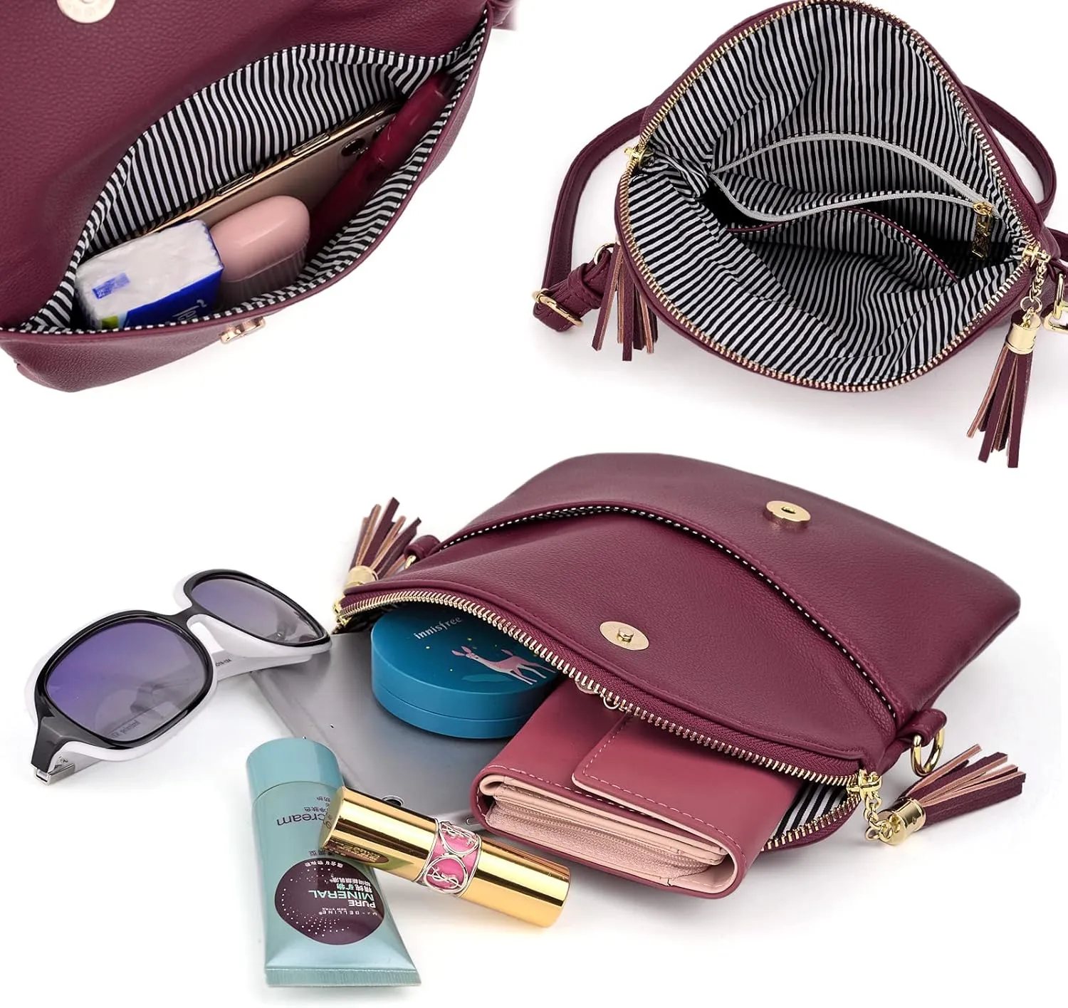 UTO Envelope Wristlet Clutch Crossbody Bag for Women Double Tassel Cellphone Trendy Purse with Strap and Zip Pocket