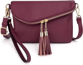 UTO Envelope Wristlet Clutch Crossbody Bag for Women Double Tassel Cellphone Trendy Purse with Strap and Zip Pocket