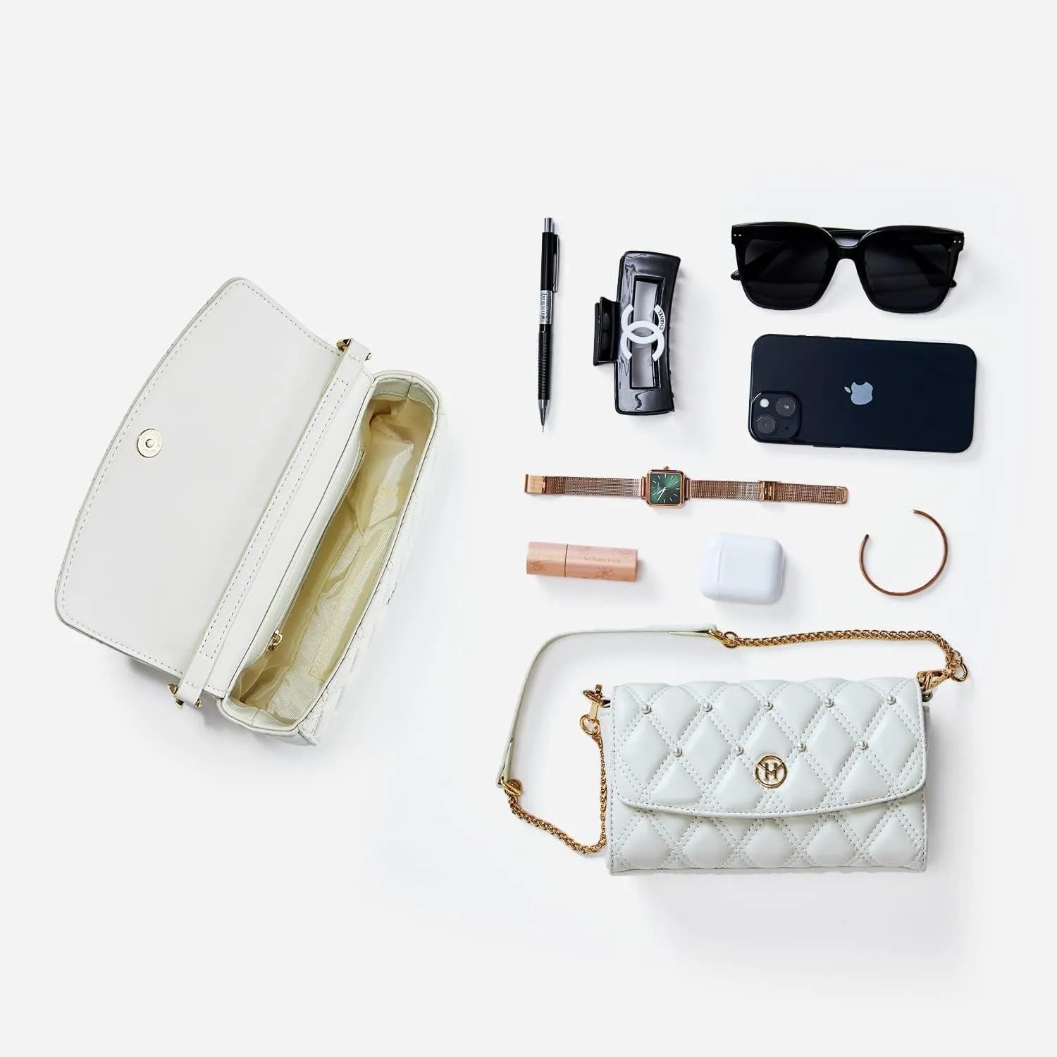 VICTORIA HYDE Quilted Purse Clutch Handbag for Women Leather Crossbody Bag Travel Pearl Envelope Bag