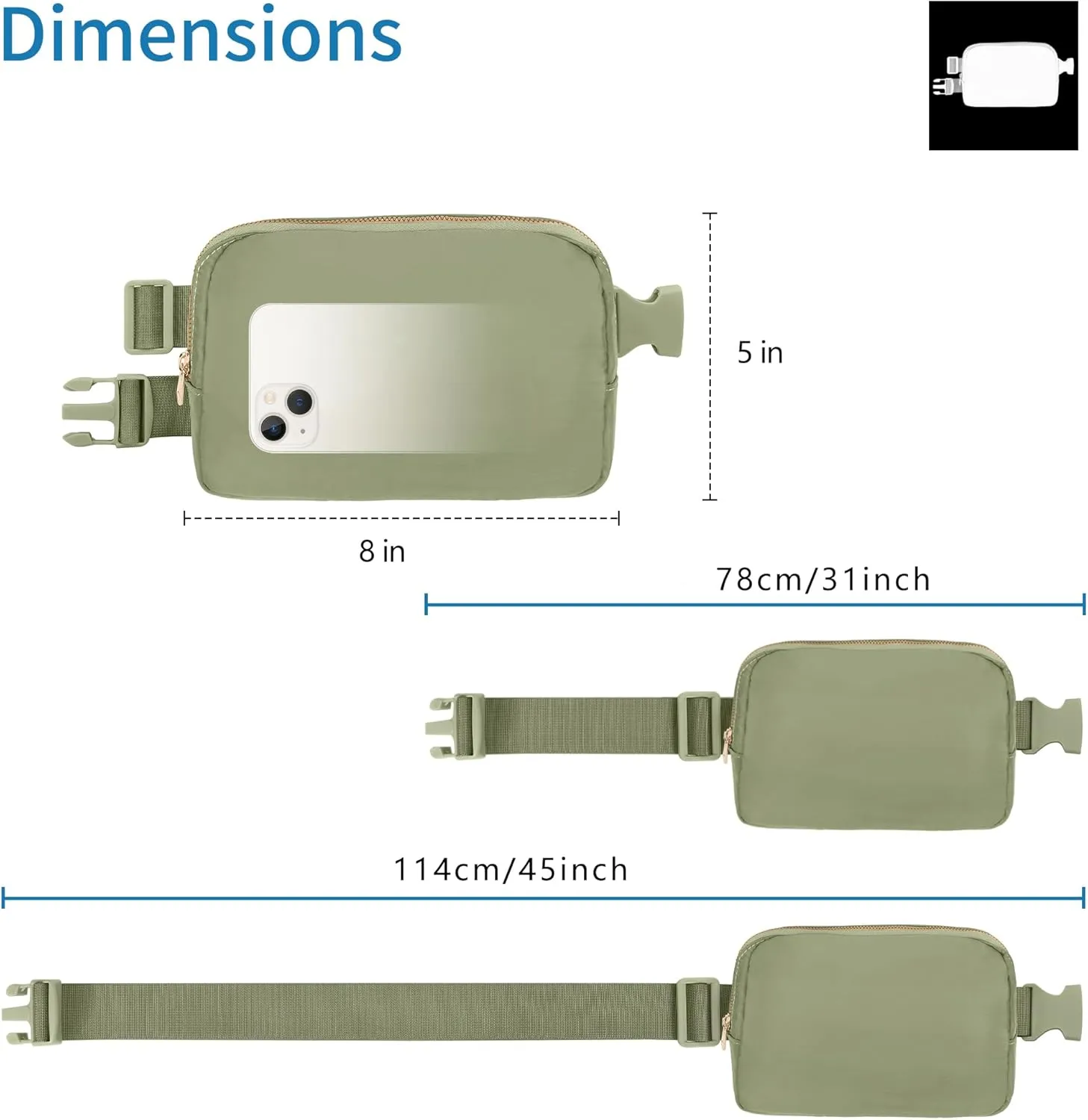 VKIOIP Unisex Fanny Pack Waist Belt Bag with Adjustable Strap,Hands Free Crossbody Fanny Bag with Zipper for Woman and Man,for Hiking,Running,Sports Gifts(Khaki Green)
